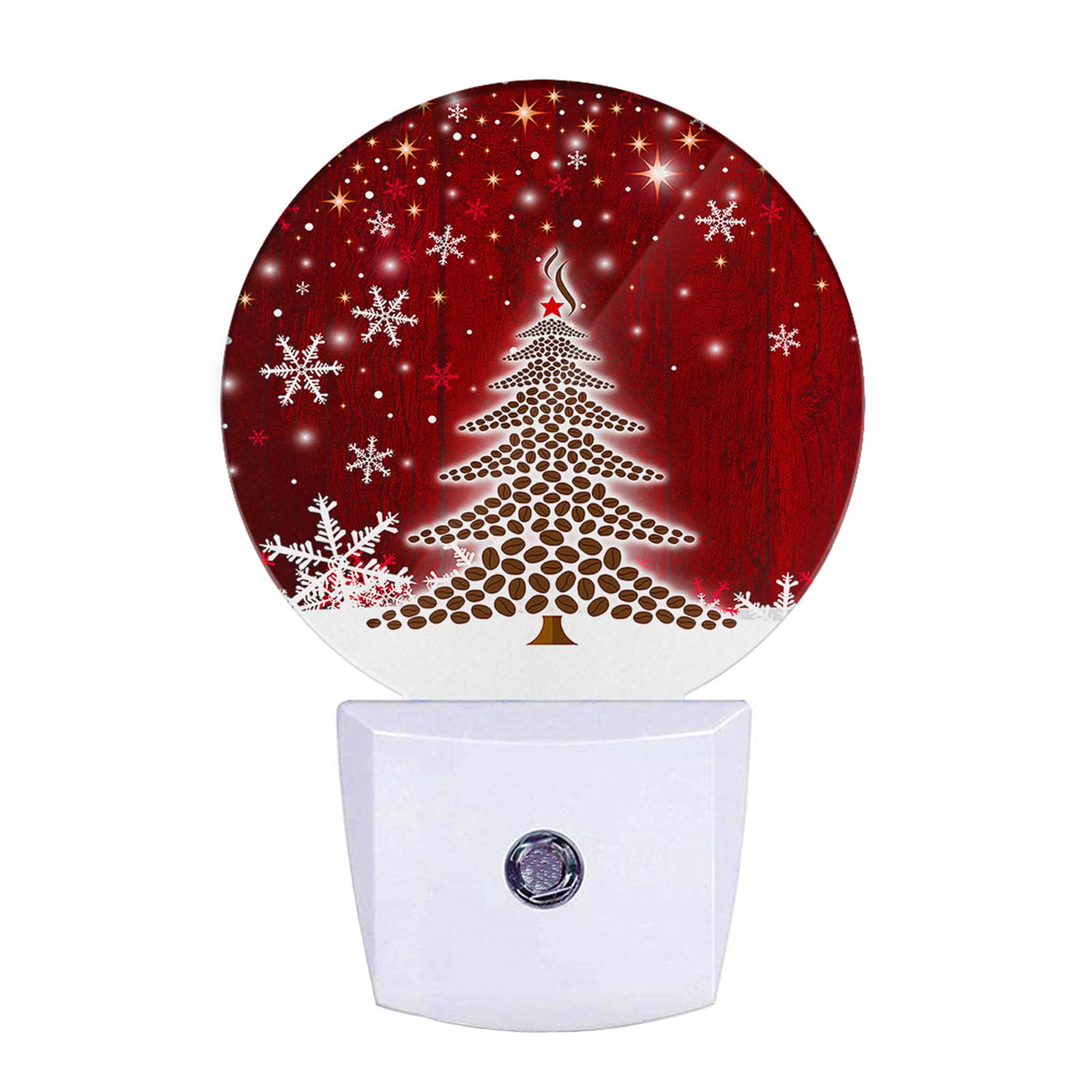 EKOBLA Winter Red Christmas Tree LED Night Light Xmas Holiday Snow Snowflakes Night Lights Plug into Wall with Dusk to Dawn Ligh