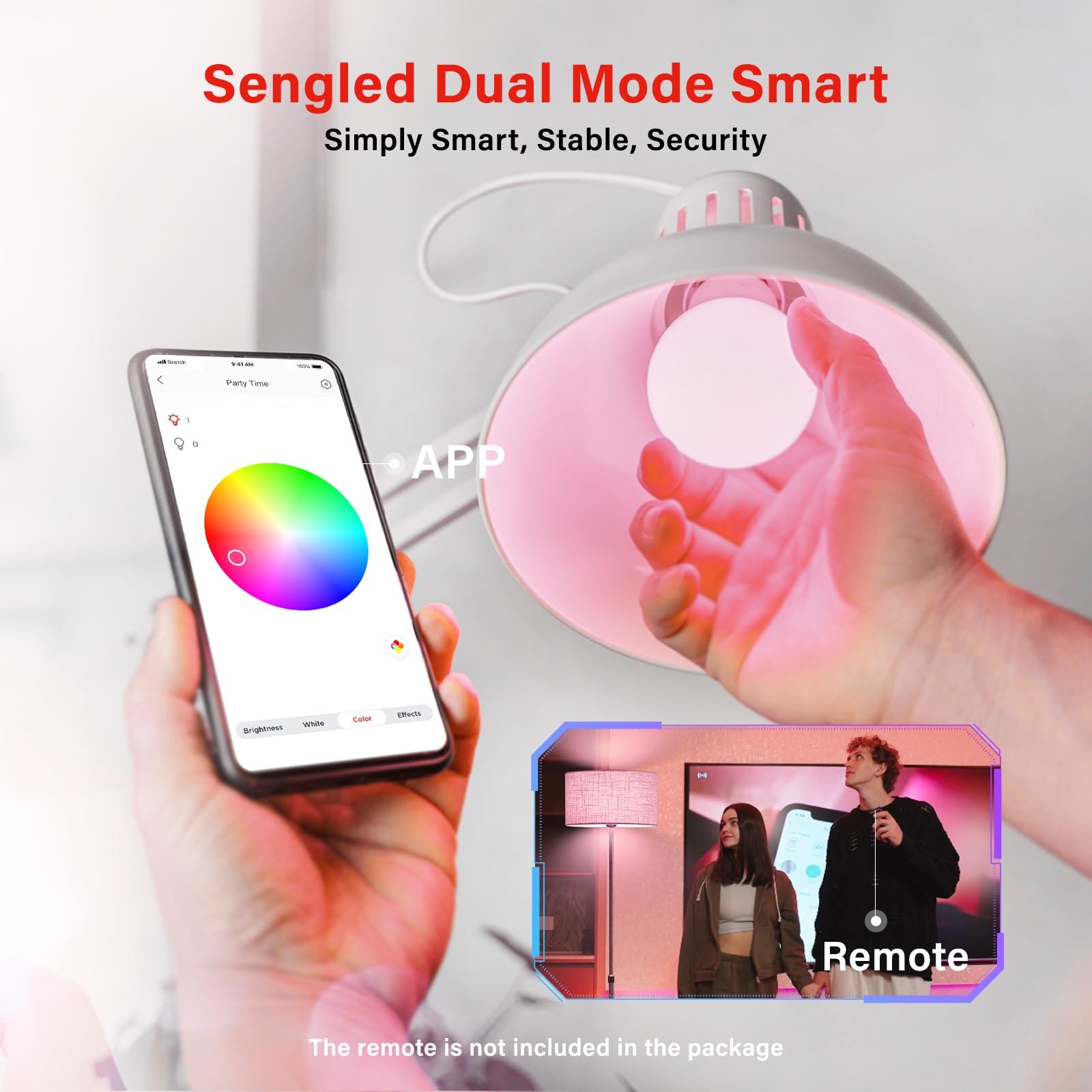 Sengled Dual Mode Smart Light Bulbs, RGBW Dimmable 60W, 2700K-6500K, Color Changing, Model B21-N1E, No Remote,