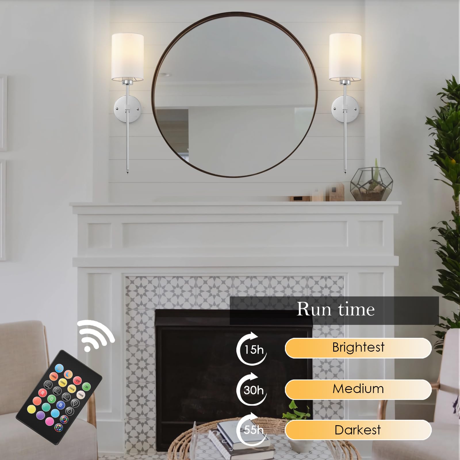 KARTOOSH Battery Operated Wall Sconce Set of Two, Wireless Rechargeable, Dimmable, 26.8 Inch, Chrome, Model ZM213BCM68-N1