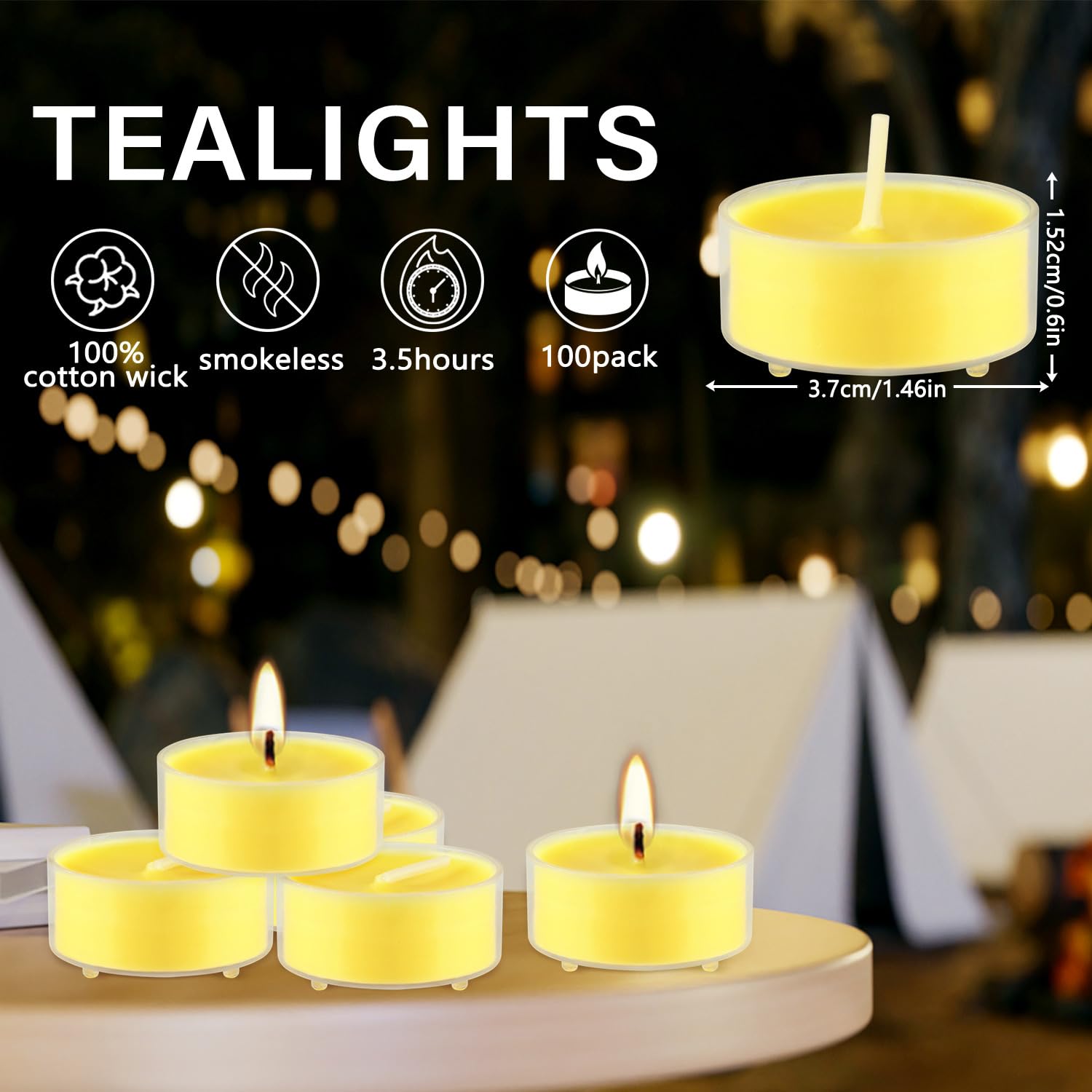 100 Pcs Citronella Tealight Candles In Clear Cup, Summer Yellow, Outdoor And Indoor Citronella Candle For Balcony, Garden, Porch Patio, 4 Hour Burn Time