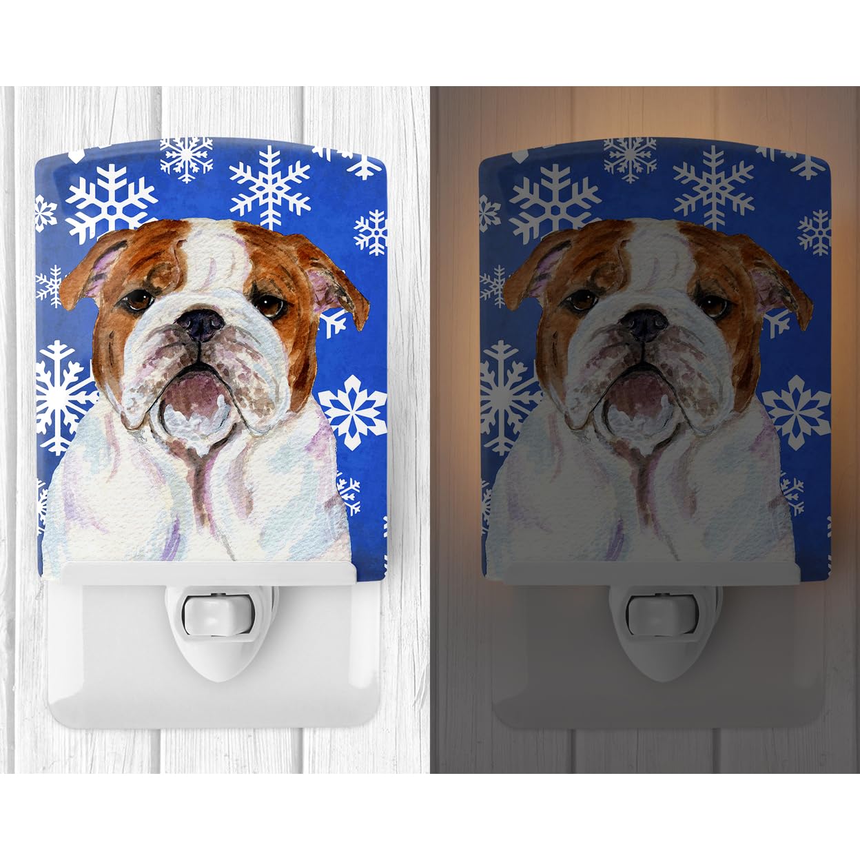 Carolines Treasures Ceramic Night Light Bulldog English Winter Snowflakes 6x4x3 Multicolor Model SS4622CNL