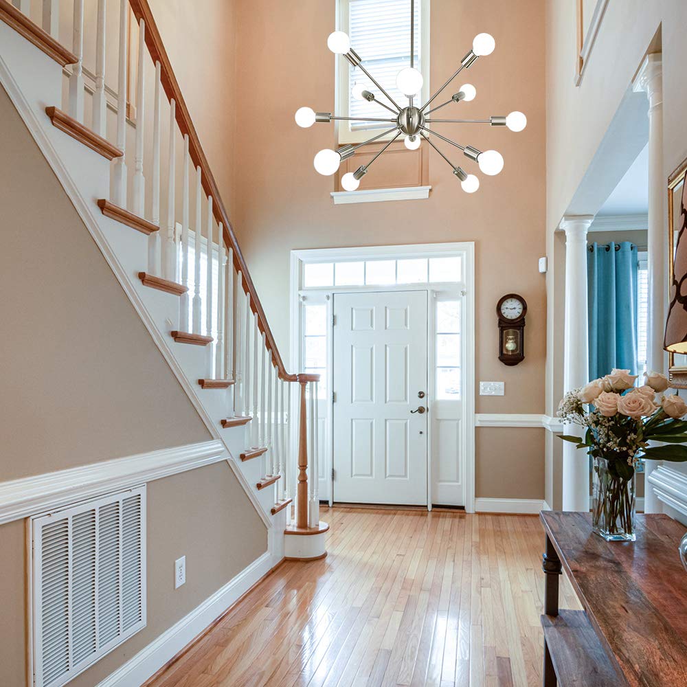 Lynpon 12-Light Brushed Nickel Sputnik Chandelier - Modern Ceiling Light For Dining Room, Kitchen