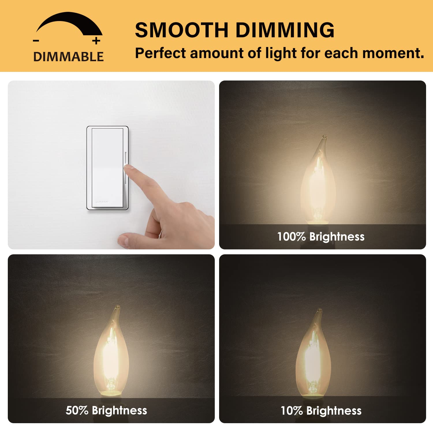 Sigalux E12 Candelabra Bulb 60 Watt, 24 Pack Candle Light Bulbs Dimmable, Ca10 Flame Tip 500Lm 2700K Soft White, E12 Candelabra