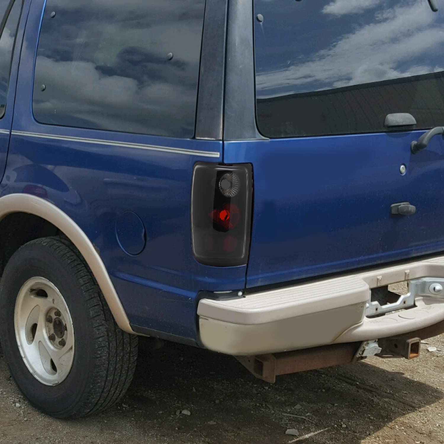 Spec-D Tuning Dark Smoke Lens Glossy Black Housing Tail Brake Lights Compatible With 1997-2002 Ford Expedition, Left + Right Pair Assembly