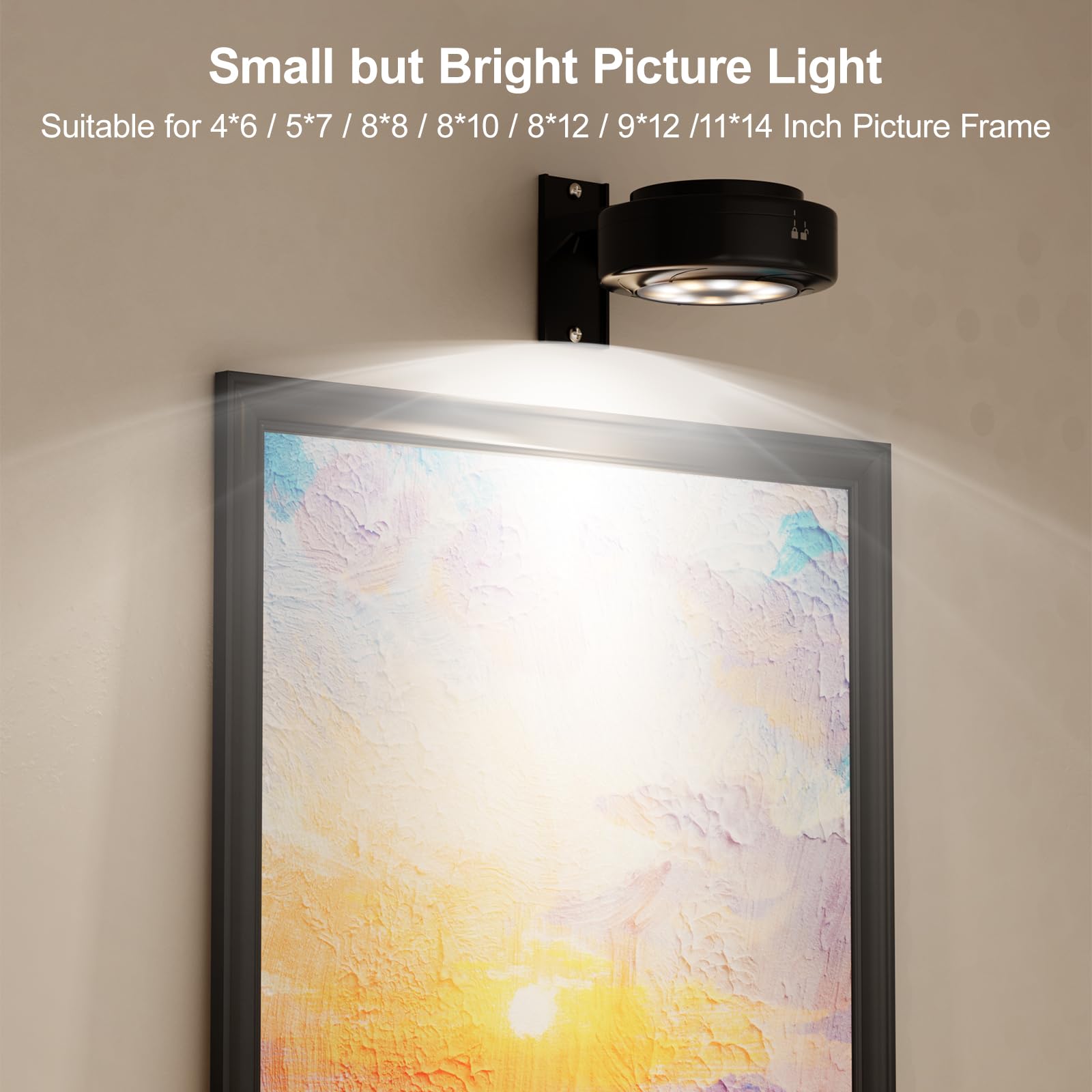 nulmvic Rechargeable LED Picture Light - 3 Pack, Remote Control, Wireless Art Light, Black, Model T078