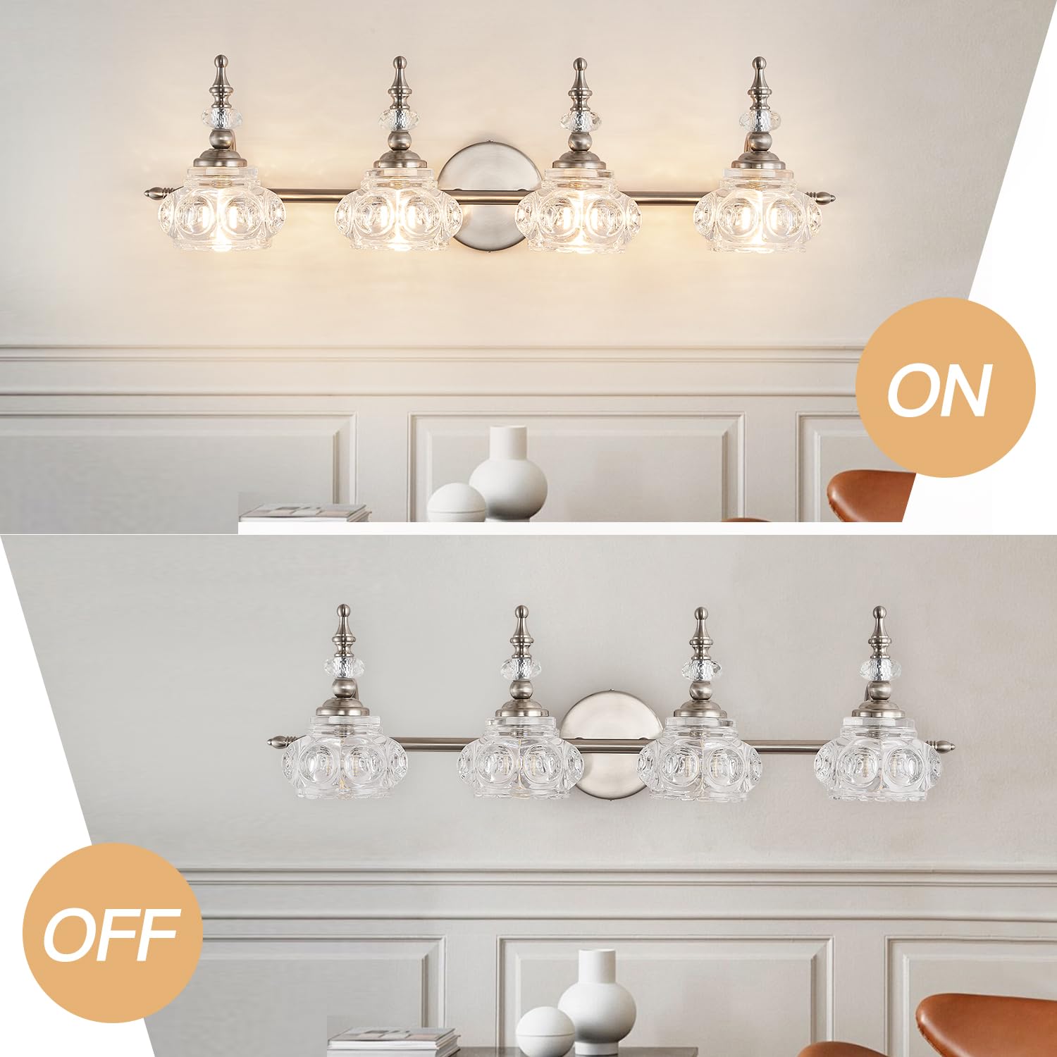 Vintage Brushed Nickel Bathroom Vanity Light Fixtures Modern 4-Light Vanity Lights Bathroom Lighting Fixtures Vintage Wall Sconces Light Living Room Dining Room Vanity Lighting Fixtures Over Mirror