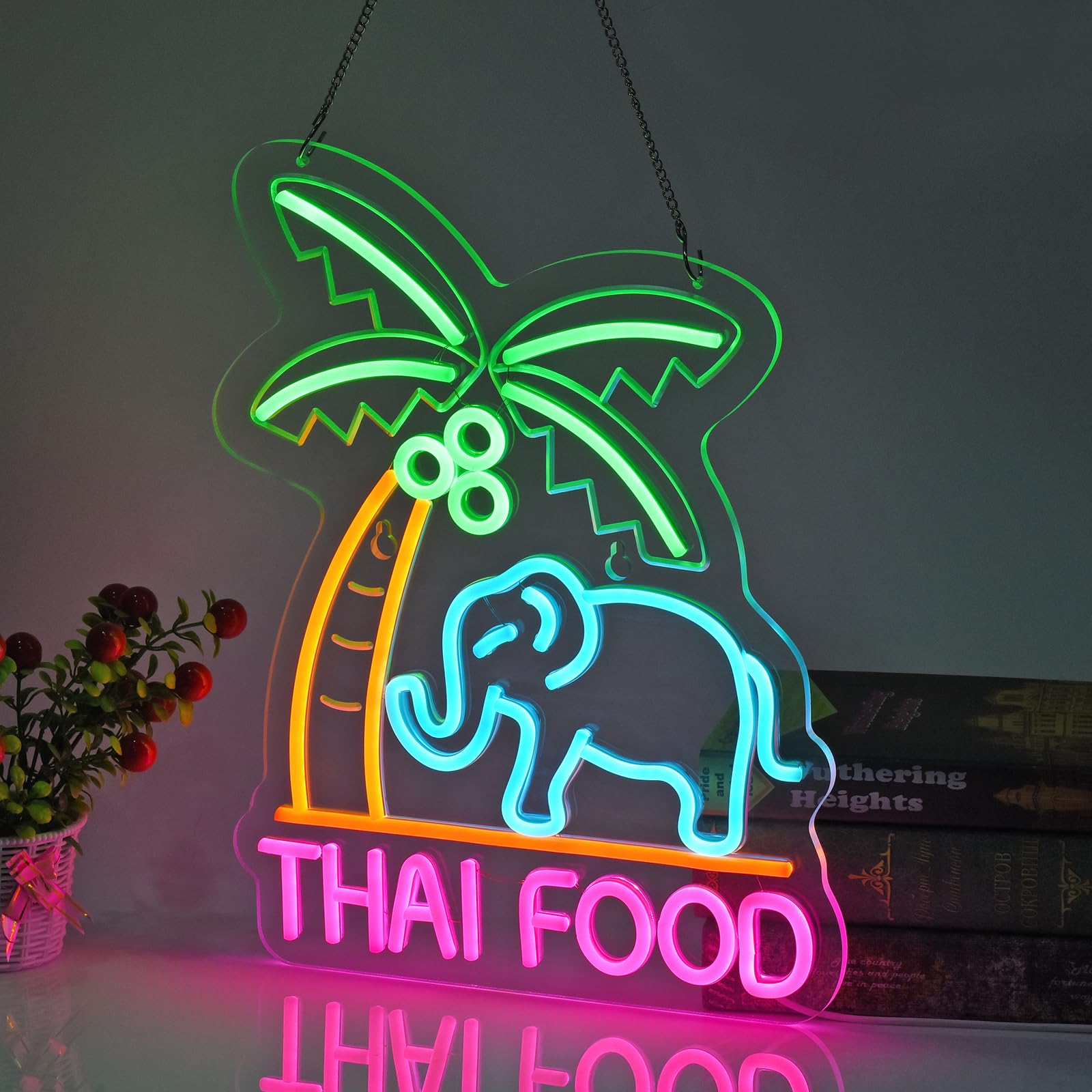 Jomobuty Thai Food Neon Sign For Wall Decor Led Light Up Sign Home Kitchen Thailand Restaurant Business Signage Southeast Asian Food Shop 16.1 X 12.6 Led Art Hanging Decorative Gifts