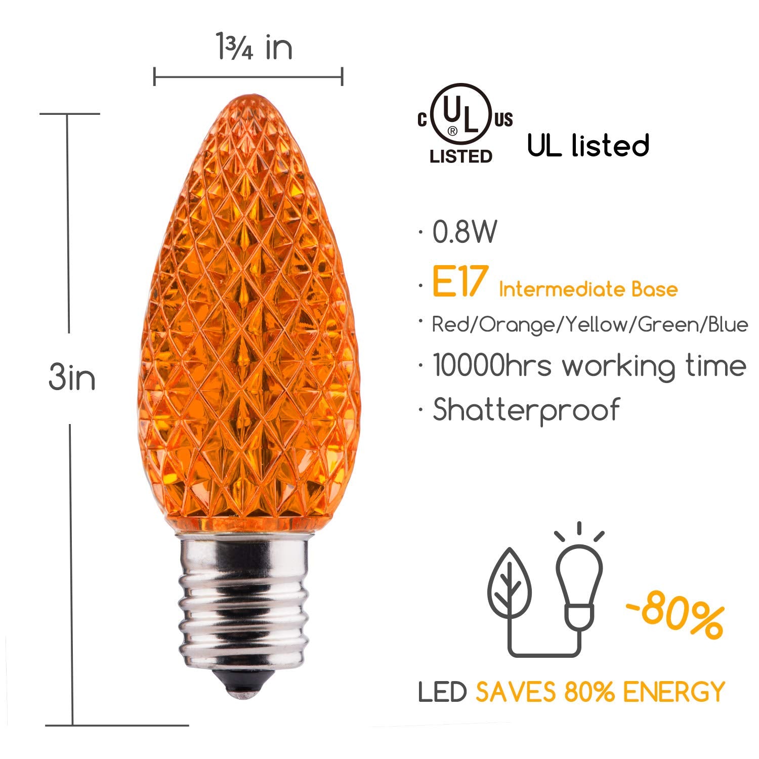 Brightown 25 Pack Led C9 Multicolor Replacement Christmas Light Bulbs, Commercial Grade Dimmable Holiday Bulbs, Strawberry Bulbs, Fits In C9/E17 Base Sockets (25 Pack, Multi-Colored)