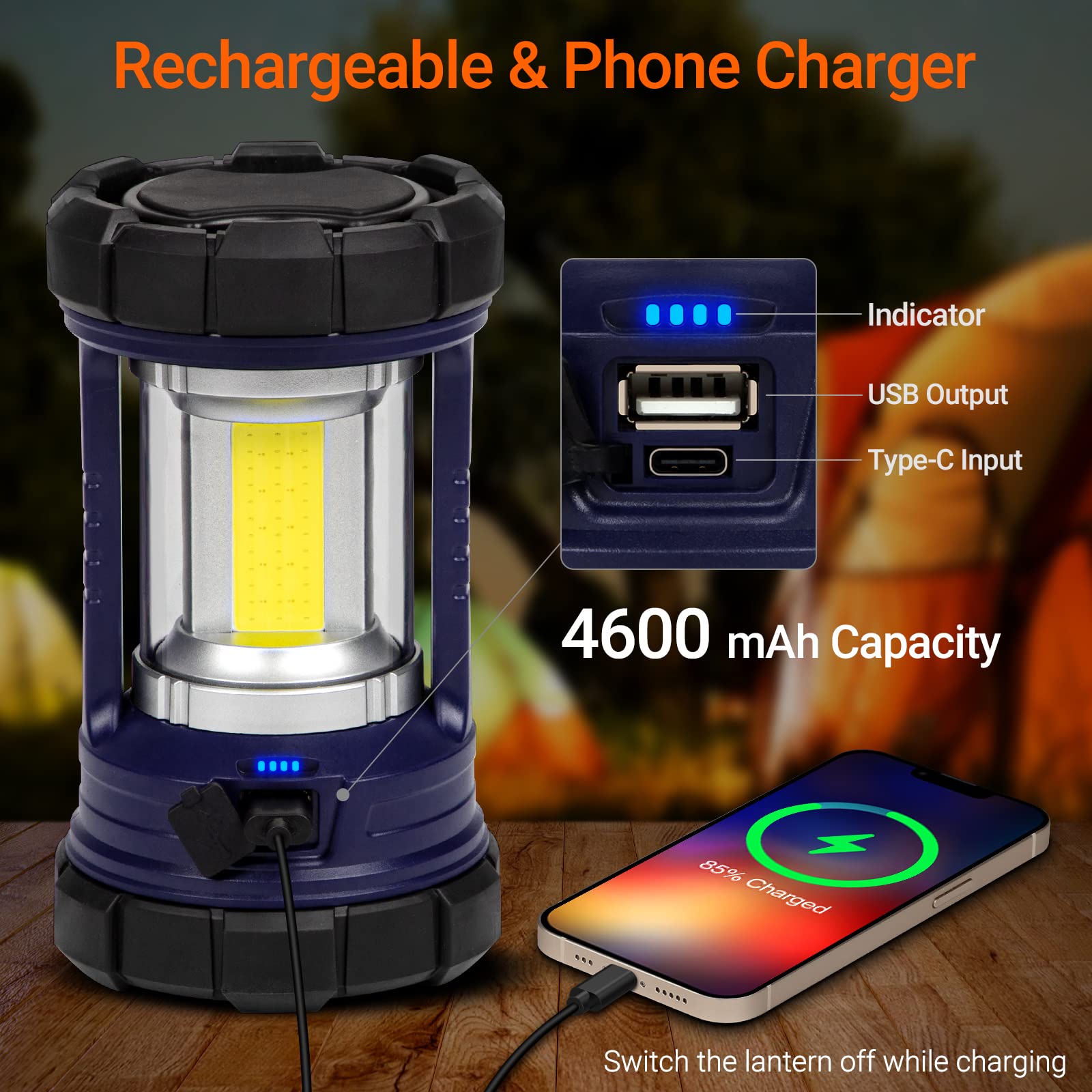 Camping Lantern, 3200Lm Led Lanterns For Power Outages, 4600Mah Phone Charger & Rechargeable Lantern, 5 Light Modes Camping Ligh