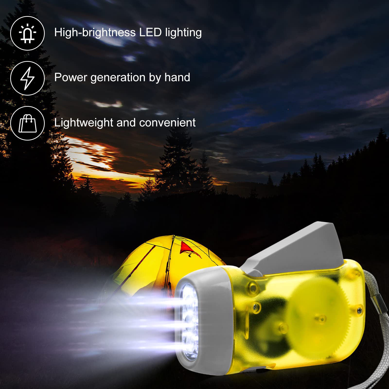 Mudder 24 Pieces Hand Crank Flashlight with LED Self Powered Charging Torch Dynamo for Camping Emergency(Yellow, Green, Blue, Re