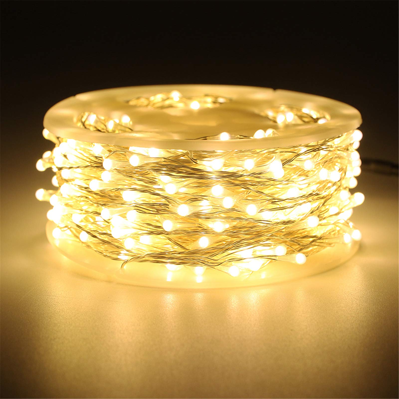 RUICHEN 99FT Warm White Dimmable Fairy Lights, 300 LED String Lights with Remote, Waterproof Silver Wire for Bedroom, Patio, Wedding, Party