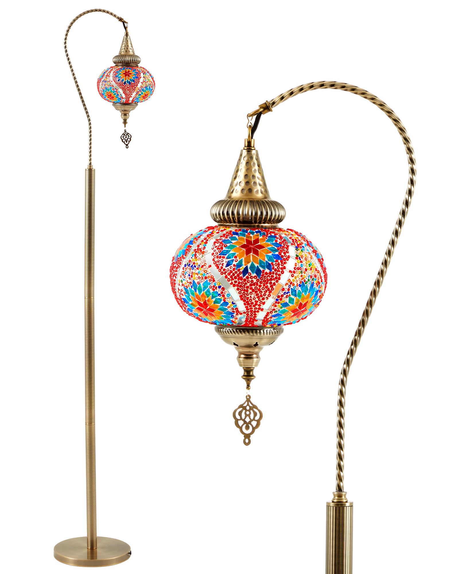 Baquler Turkish Floor Lamp, Modern Moroccan Lamps for Living Room with Handmade Colorful Glass Shade Turkish Moroccan Floor Ligh
