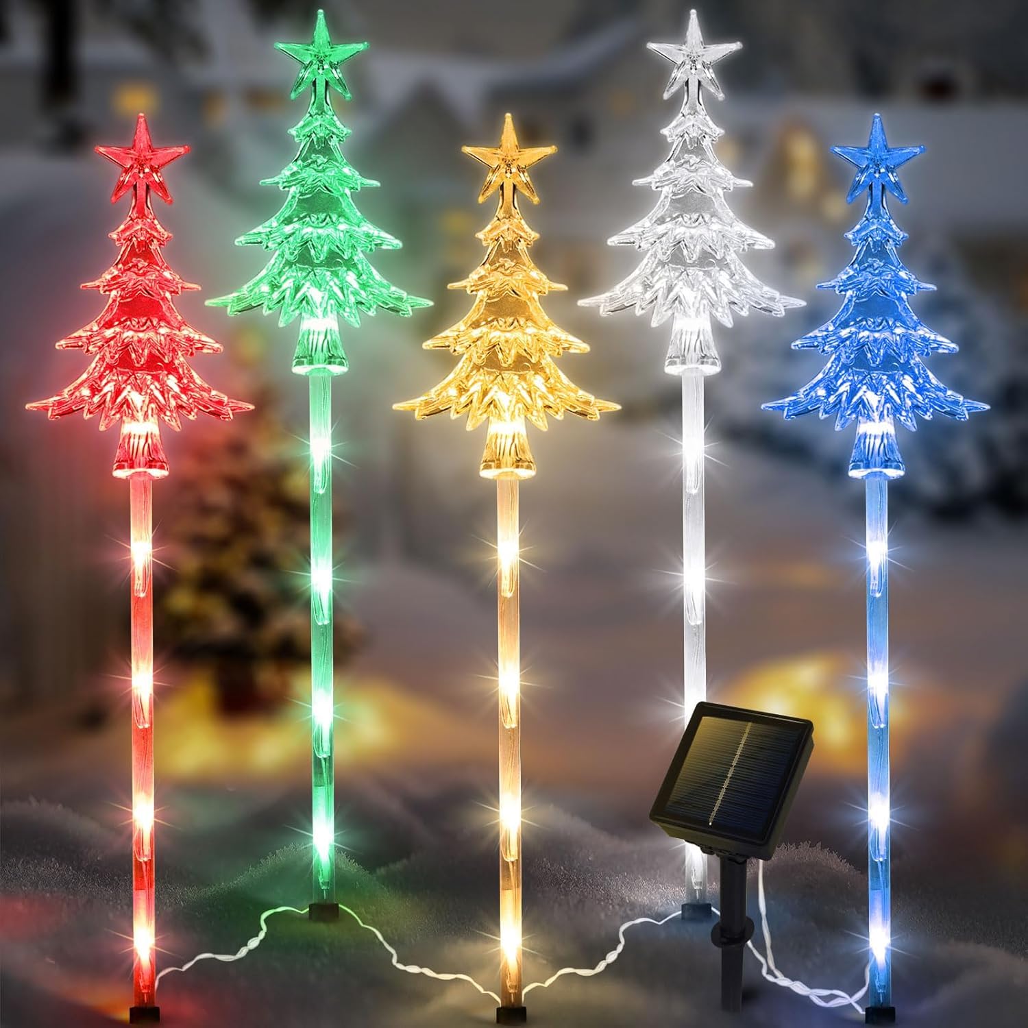 5 Pcs Acrylic Solar Pathway Stakes Lights Outdoor Waterproof  8 Modes Christmas Decorations Outdoor Yard  Solar Christmas Garden Decor Lights (Xmas Tree Multicolor)