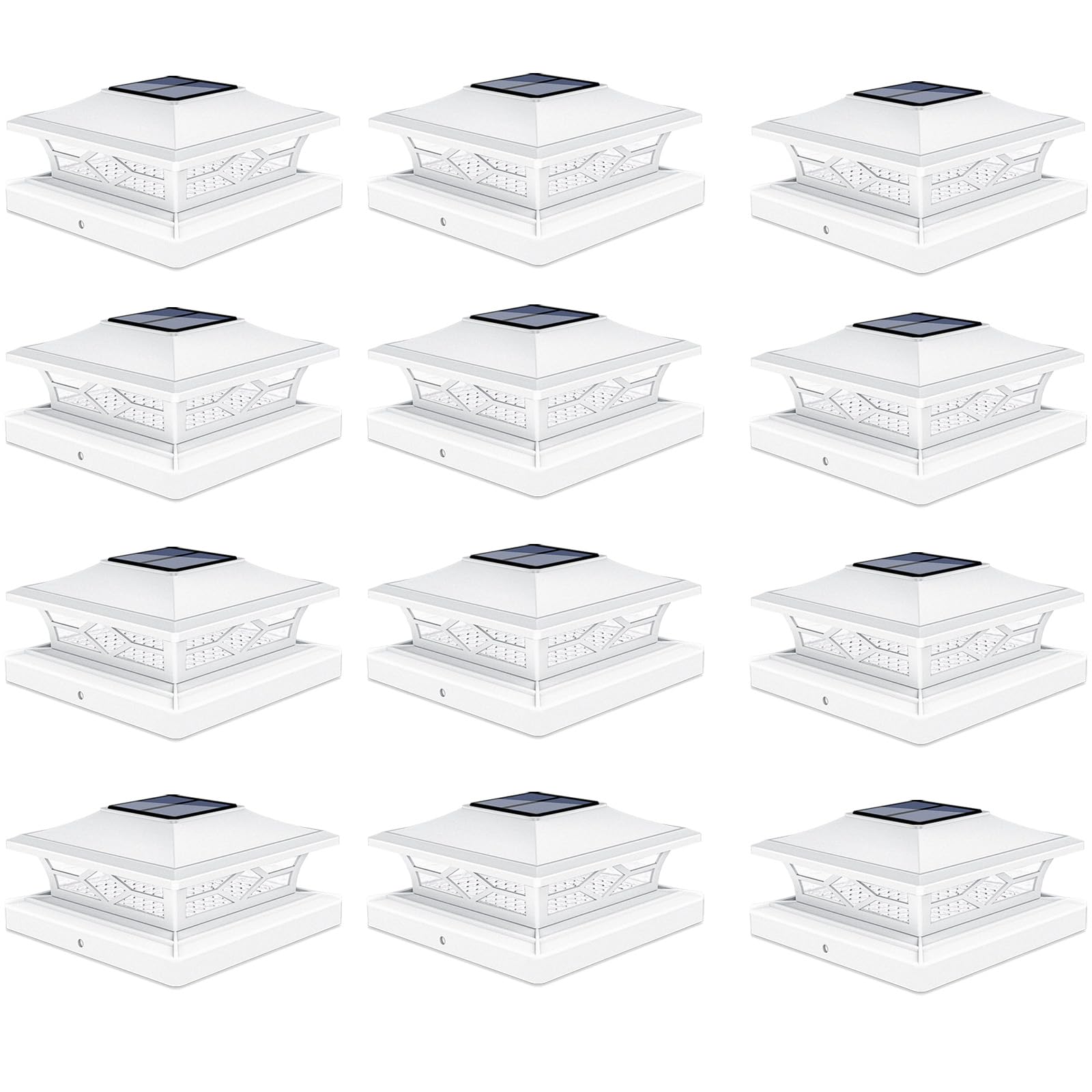 Volisun Solar Post Cap Lights: 12 - Pack Outdoor Post Light For White/Black 4X4 Vinyl Fence Deck - Dock 4X4/6X6 Wooden Post 2 Co