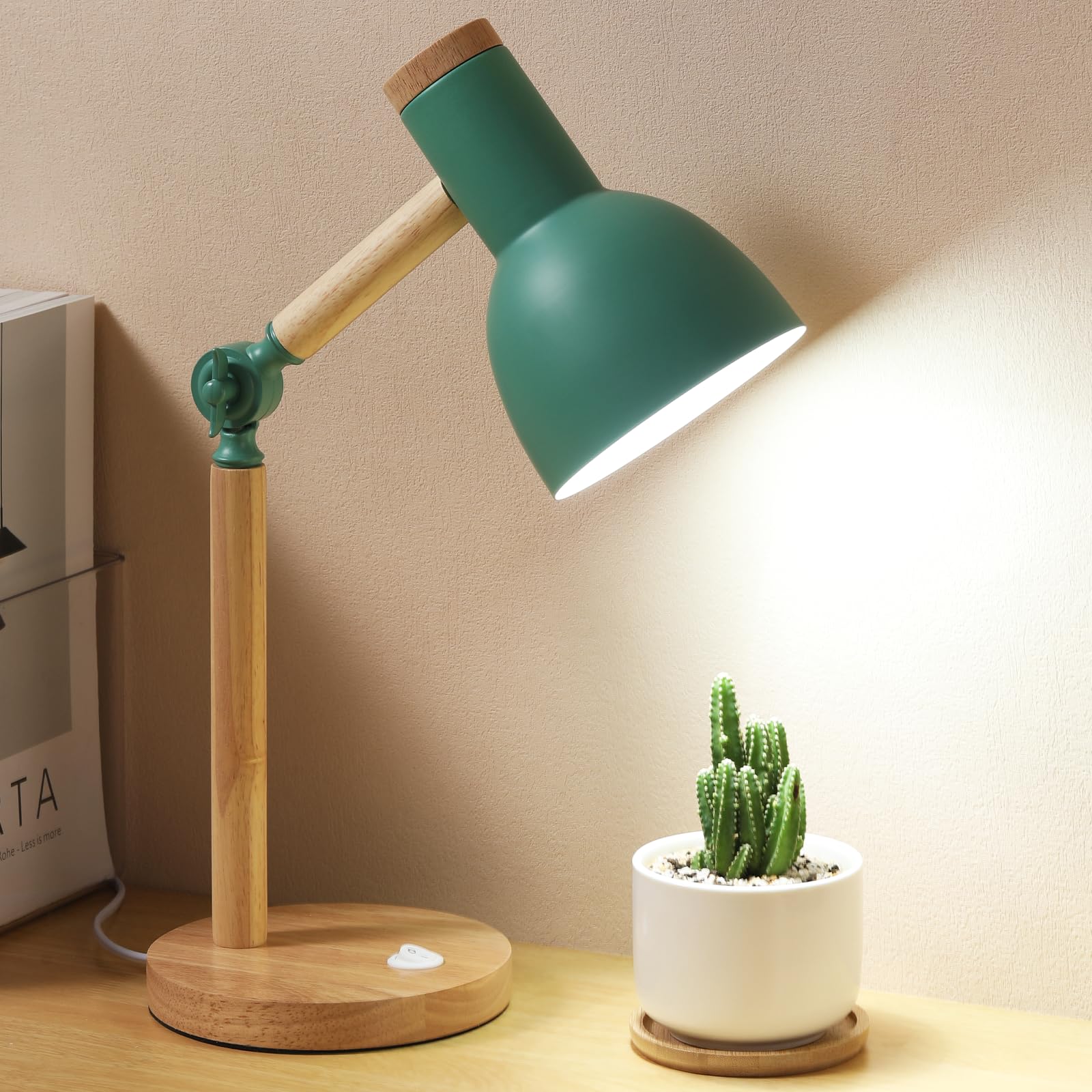 LRXJHHTY Table Lamp,Wooden Adjustable Tri-Color Desk & Bedside Lamp for Office, Living Room, Bedroom & Kids Room (Green)