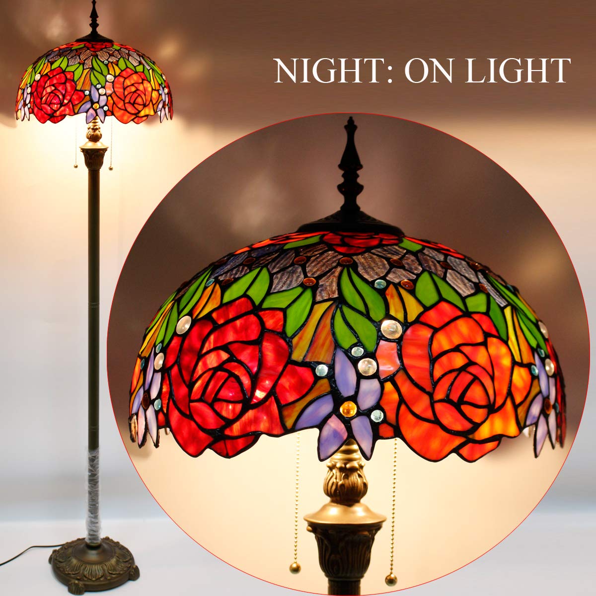 WERFACTORY Tiffany Floor Lamp Base, 64 Inch Bronze Resin Replacement for 16-24 Inch Shades, Antique Design, Model F01