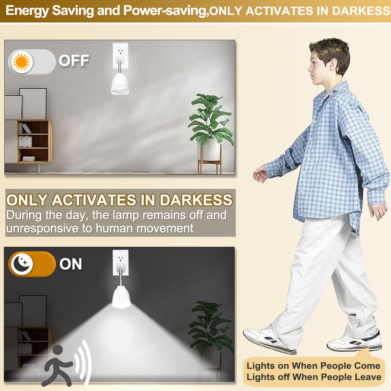 Pulazon 3W Timeable Cool/Warm White 2-In-1 Plug In Motion Sensor Light, Infrared Motion-Activated Led Motion Sensor Plug In Ligh