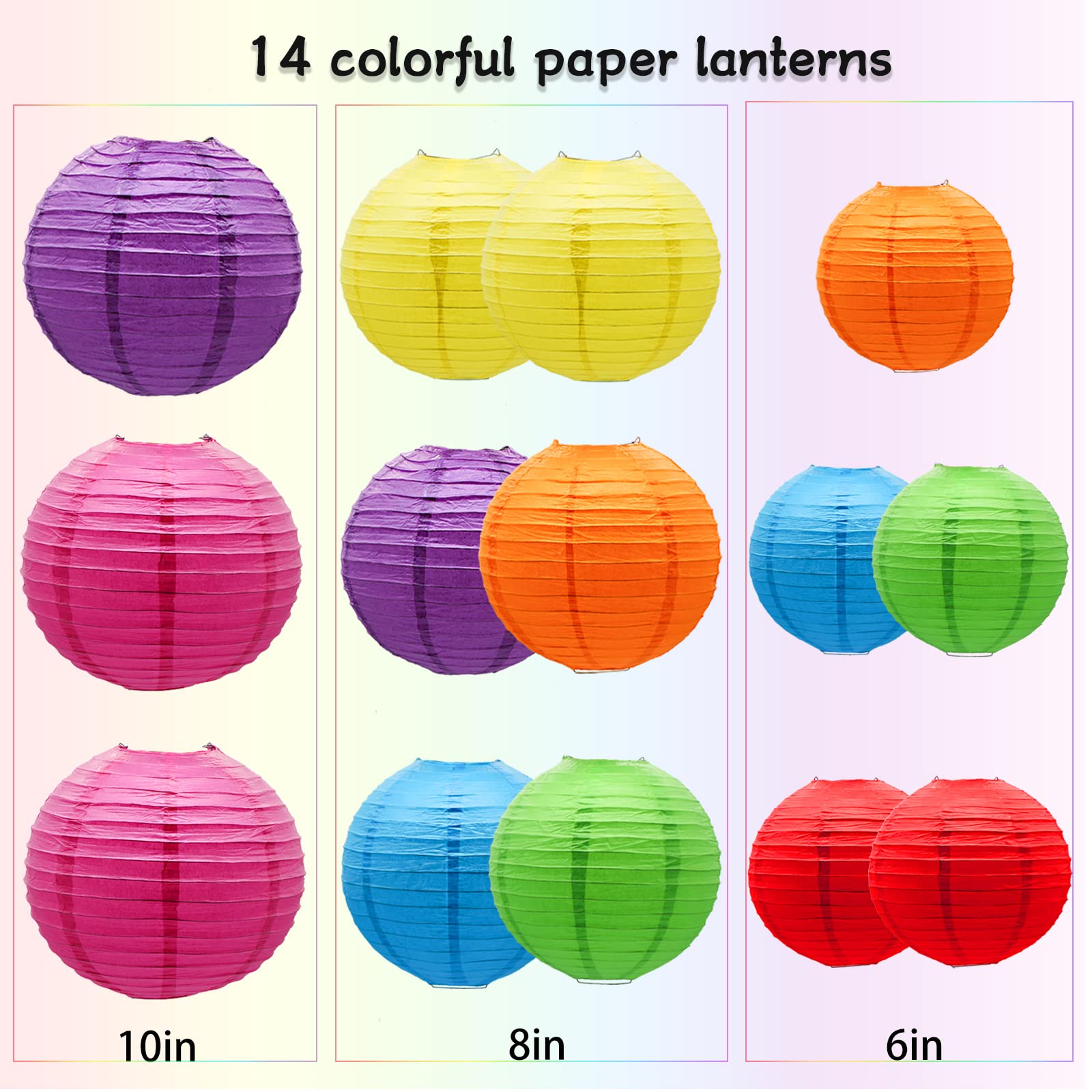 Round Chinese Paper Lanterns Decorative 14Pcs Wedding Birthday Party Valentine'S Day Baby Showers Decoration Multicolored Macaro