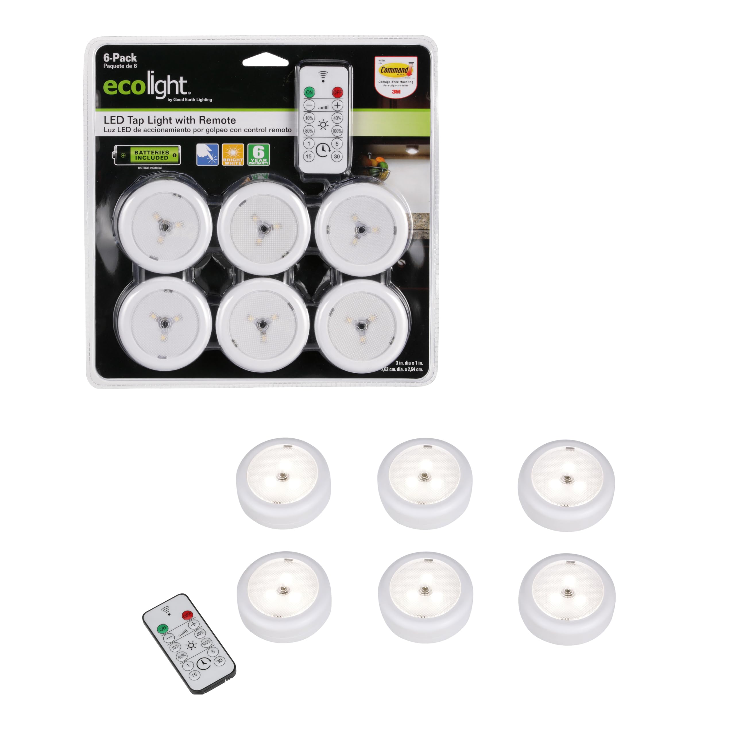 Good Earth Lighting Bo1182-Whg-03Lf6-E Tap Puck, White Molded