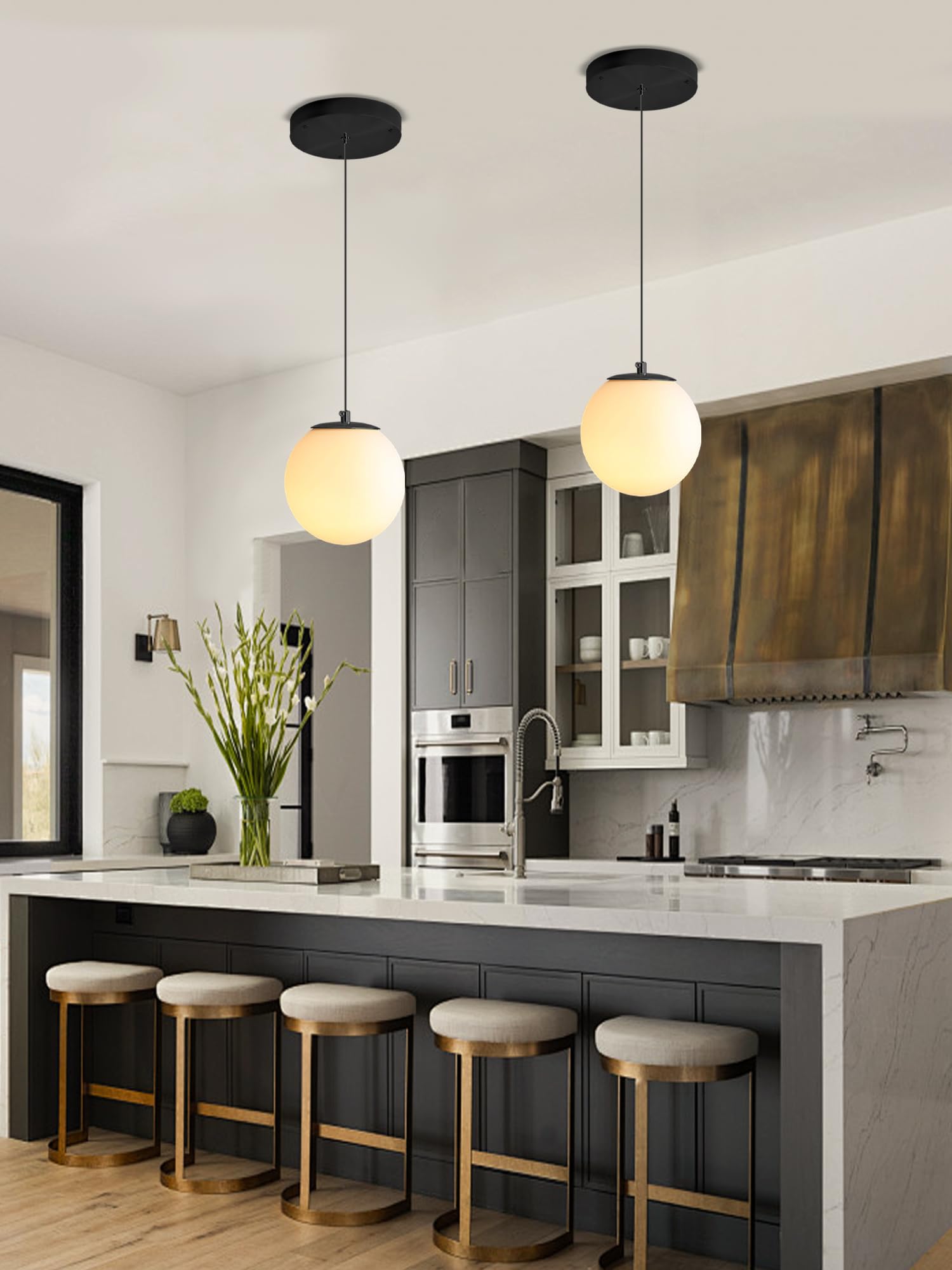 Ykolupty Globe Pendant Light  Modern Hanging Lighting Fixture Matte Black Chandelier With Clear Glass Shades Pendant Light For Kitchen Island  Dining Room  Living Room  Entry Hallway