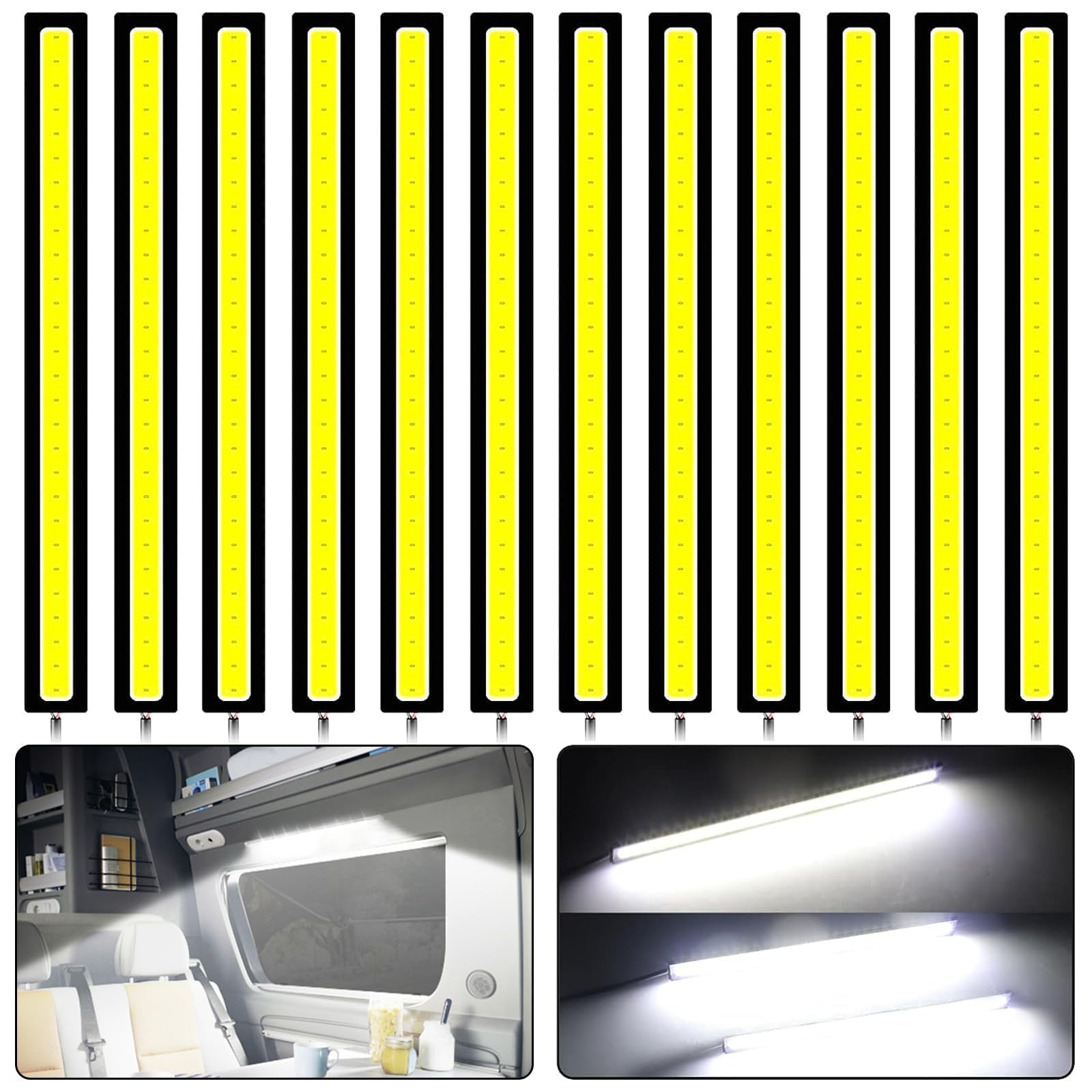 Linkstyle 12PCS 12V LED Interior Light Bar  Waterproof 28 LEDs COB Band Light Super Bright Lights for Truck Boat Bike RV  White