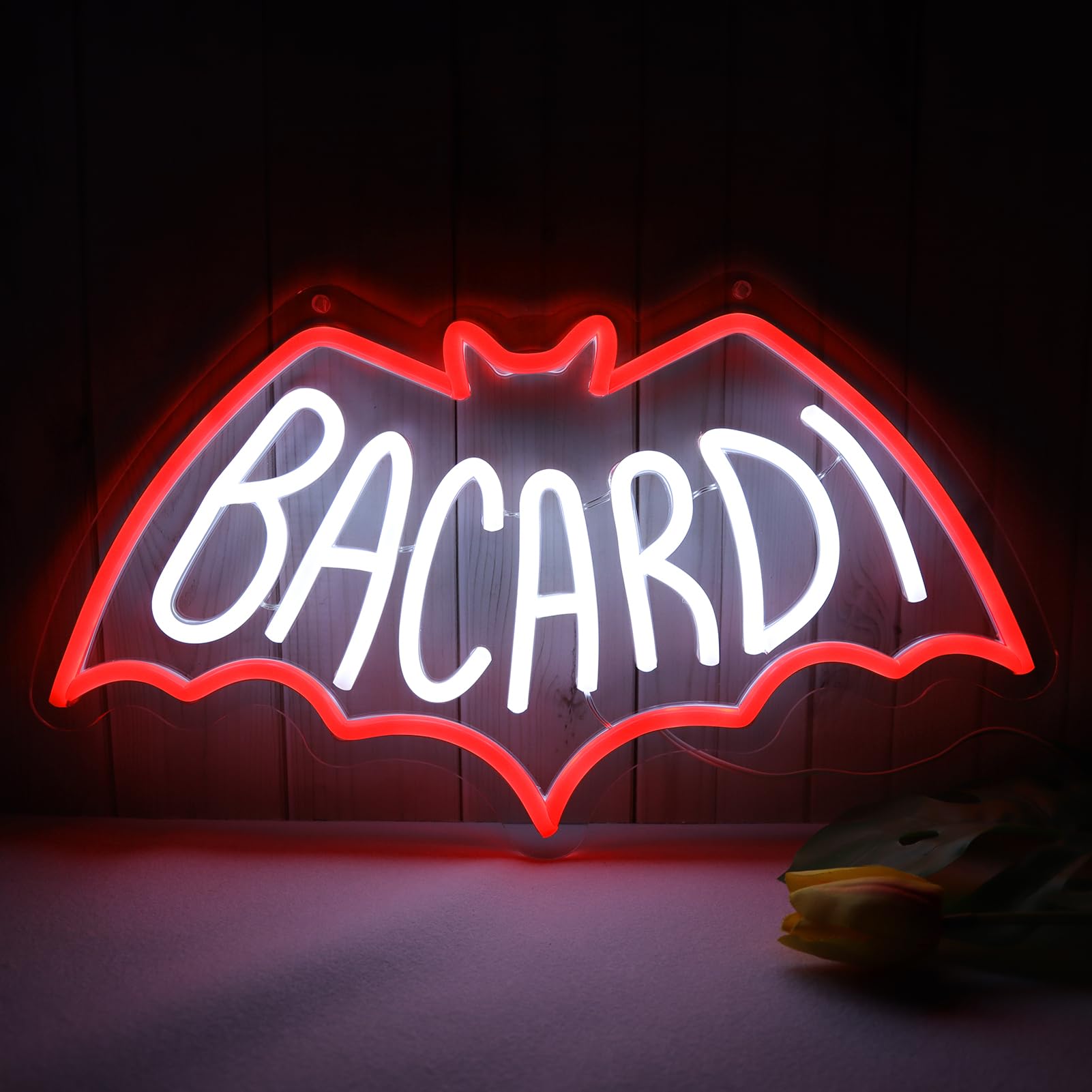 AHlove Neon Sign - Bacardi Rum Wall Decor, USB Powered Bar Light, Acrylic, 17x13 Inches, Model NS-BACARDI-002, Color BACARDI-002