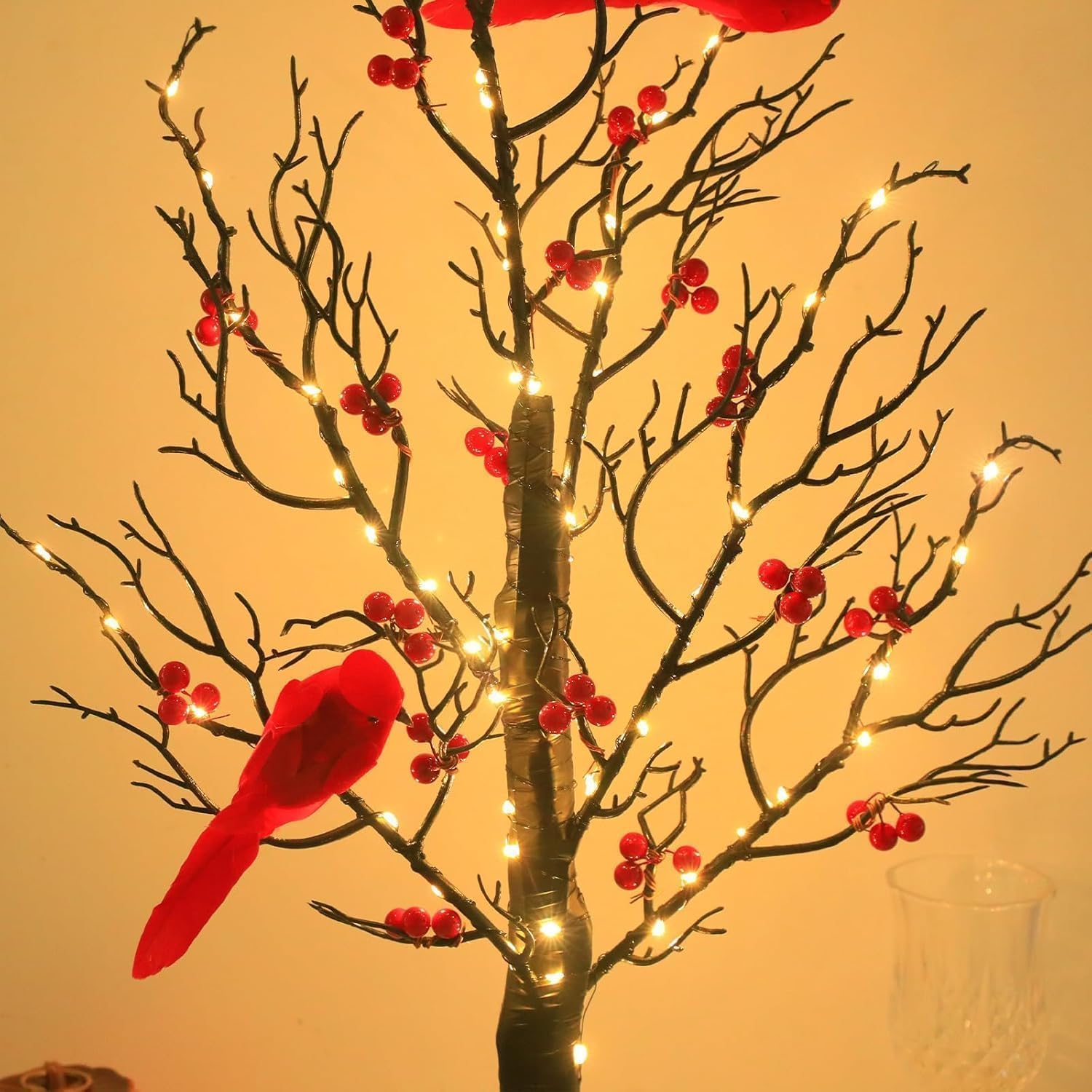 Vintage Glowing Tree With Cardinals  Vintage Glowing Tree  Operated By Battery Twinkle Trees Lamp With Lighted Branches  For Halloween  Christmas-No Batteries