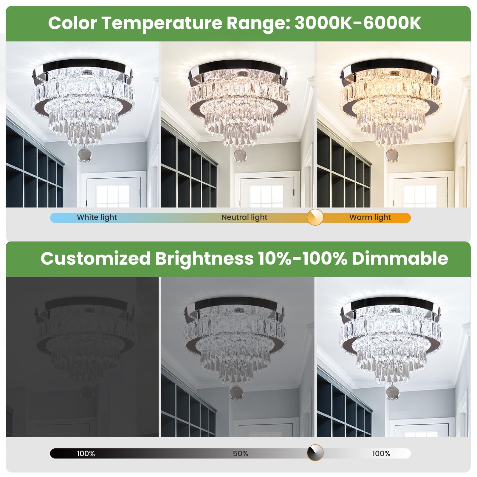 Leontyne 11.8 Inch Dimmable Crystal Chandeliers Modern Led Crystal Ceiling Light Flush Mount Chandelier Lighting For Bedroom Din
