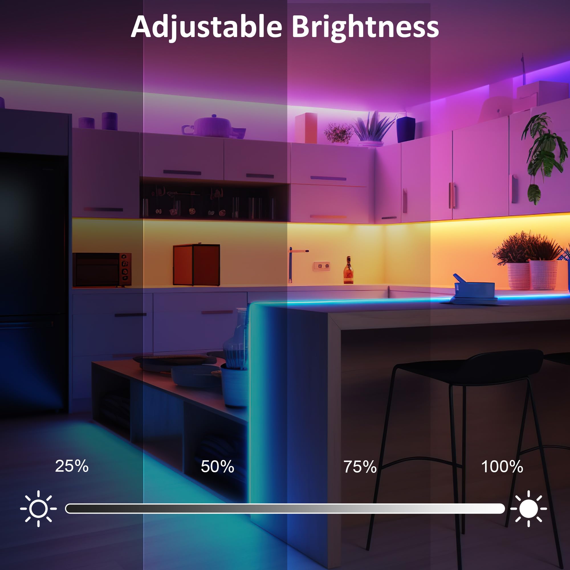 Lafulit 8 Pcs Rgb Under Cabinet Lights Kit, App And Remote Control Led Strip Lights, Music Sync Color Changing Led Lights, Plug In Light For Cabinet, Counter, Shelf, Bookcase, 13Ft