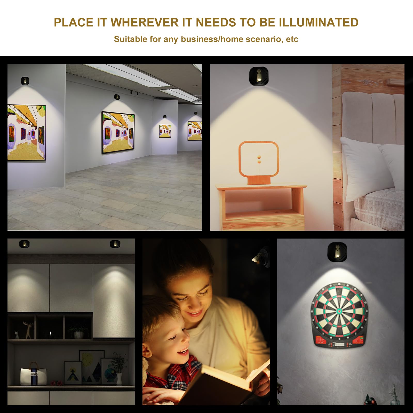 Hwawfsd Battery Operated Spotlight, Wireless Picture Lights, Remotely Dimmable Led Puck Light, Closet Plant Light With Rotatable Head For Pictures Frames Gallery Potrait Magnetic, 1 Pack
