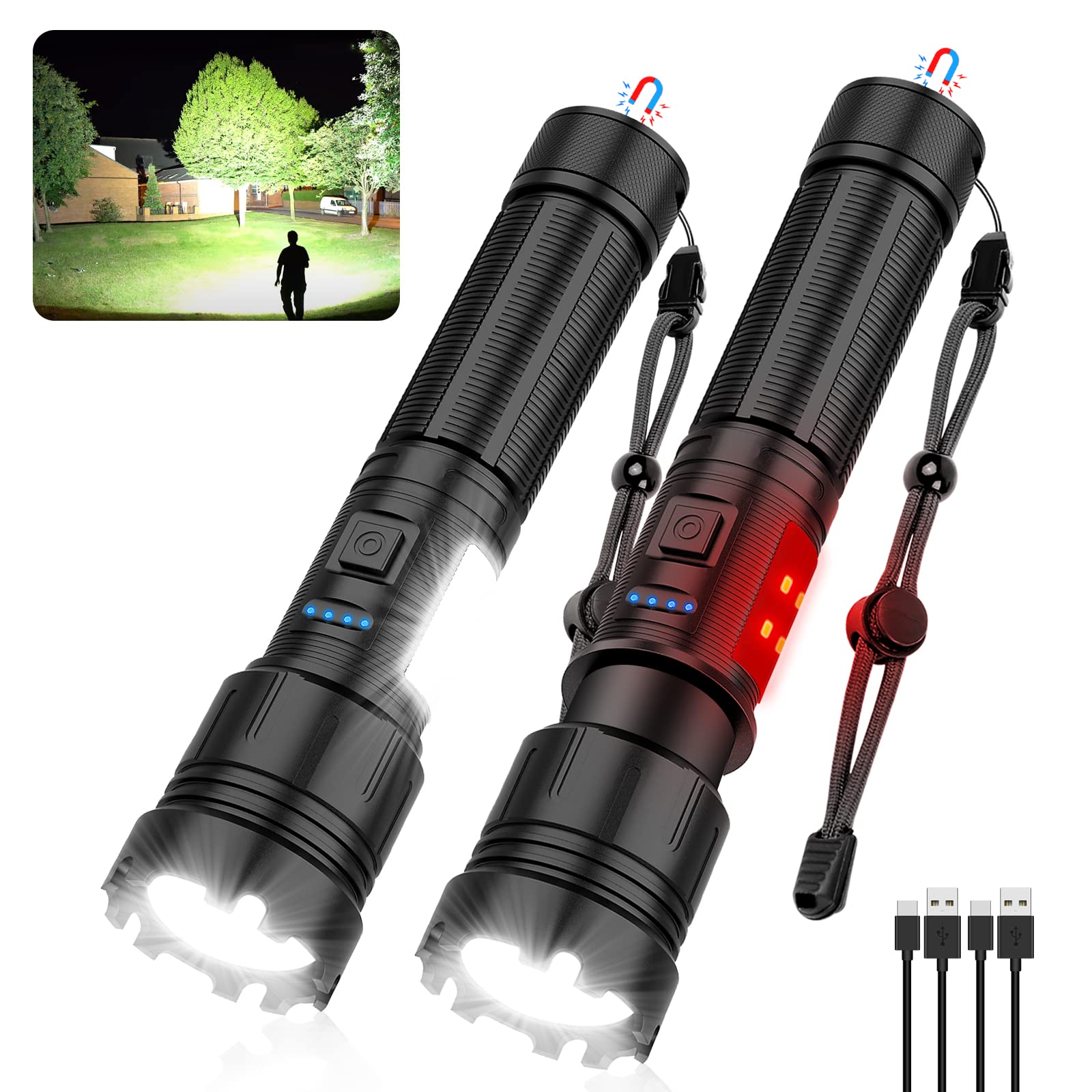 Magnetic Flashlight Rechargeable 10000 High Lumens, Super Bright LED Pocket Flash Light with COB Sidelight, Type-C, 7 Modes, Zoo