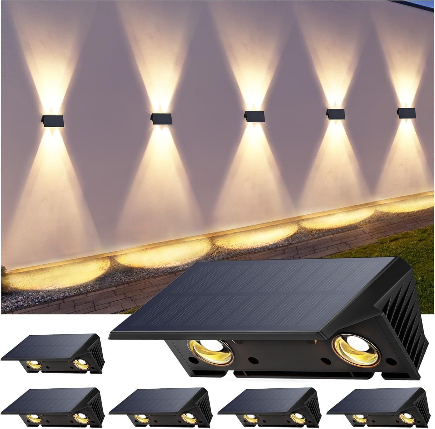 IIRARA Solar Fence Lights, 6-Pack, IP67 Waterproof, 100LM Bright, Warm White, Model SWL02
