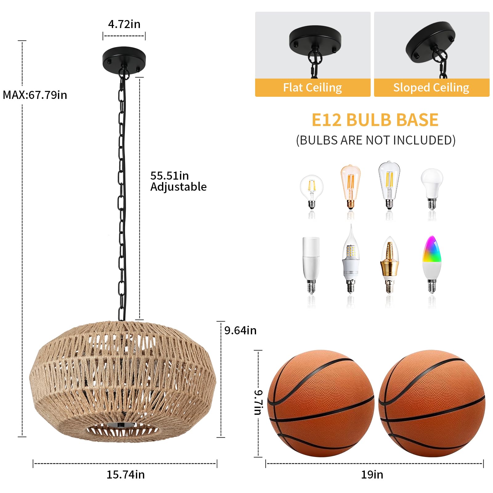 Foucasal 4-Light Boho Rattan Pendant Light - Large Hand Woven Chandelier For Dining Room, Brown