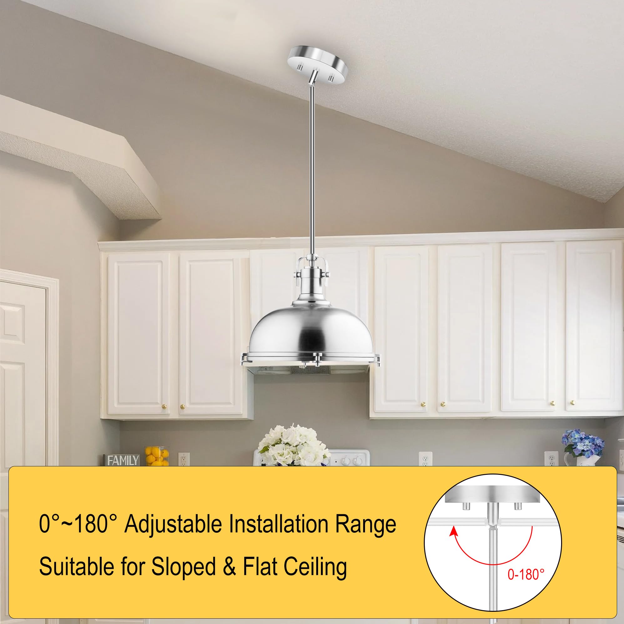 8 Pieces M10 Threaded Extension Poles Lighting Fixture Downrods Stems & 180 Degrees Sloped Ceiling Adapter Kits For Pendant Light  Island Lighting  Chandeliers (Chrome)