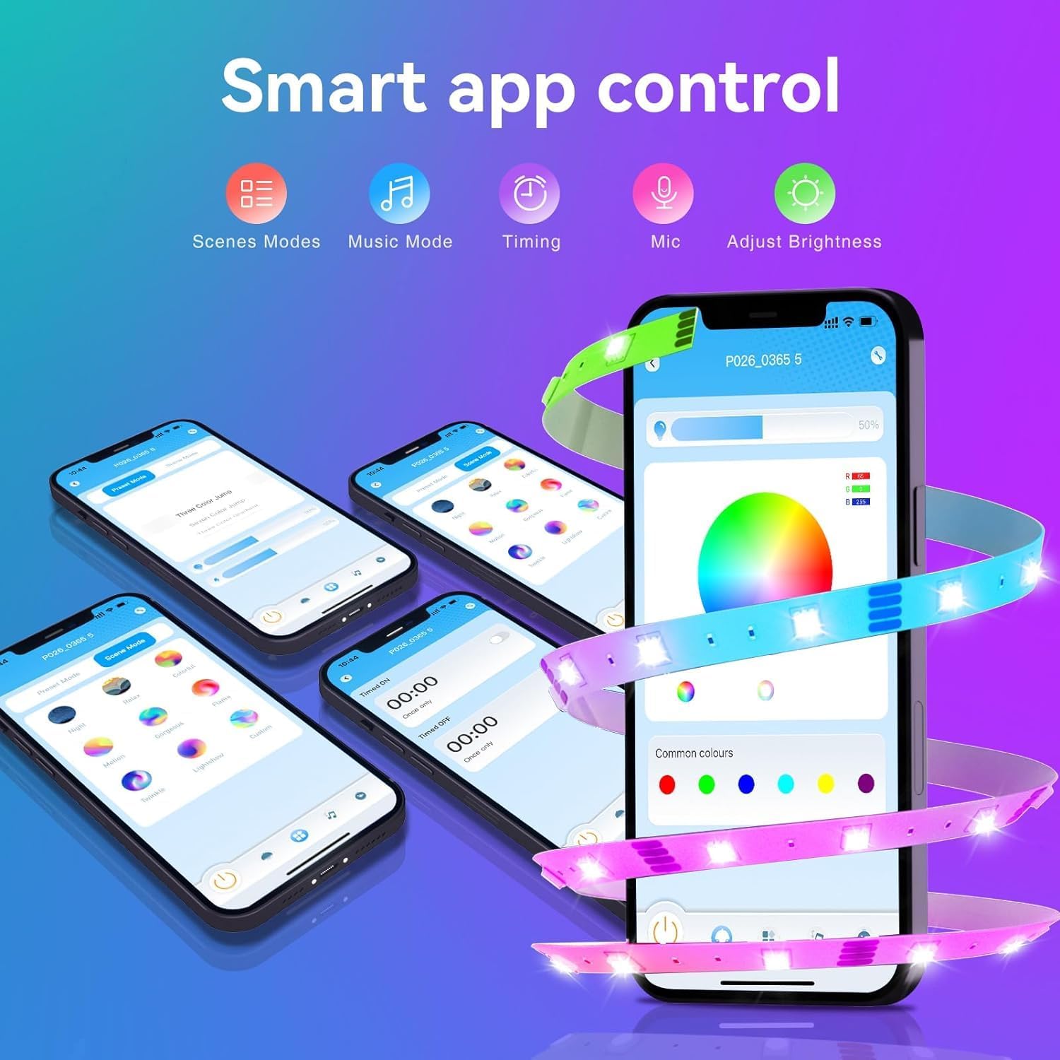 Tjoy 200Ft Bluetooth Led Strip Lights, Long Strip Lighting Music Sync, Rgb Color Changing Led Lights For Bedroom With Remote,Sma