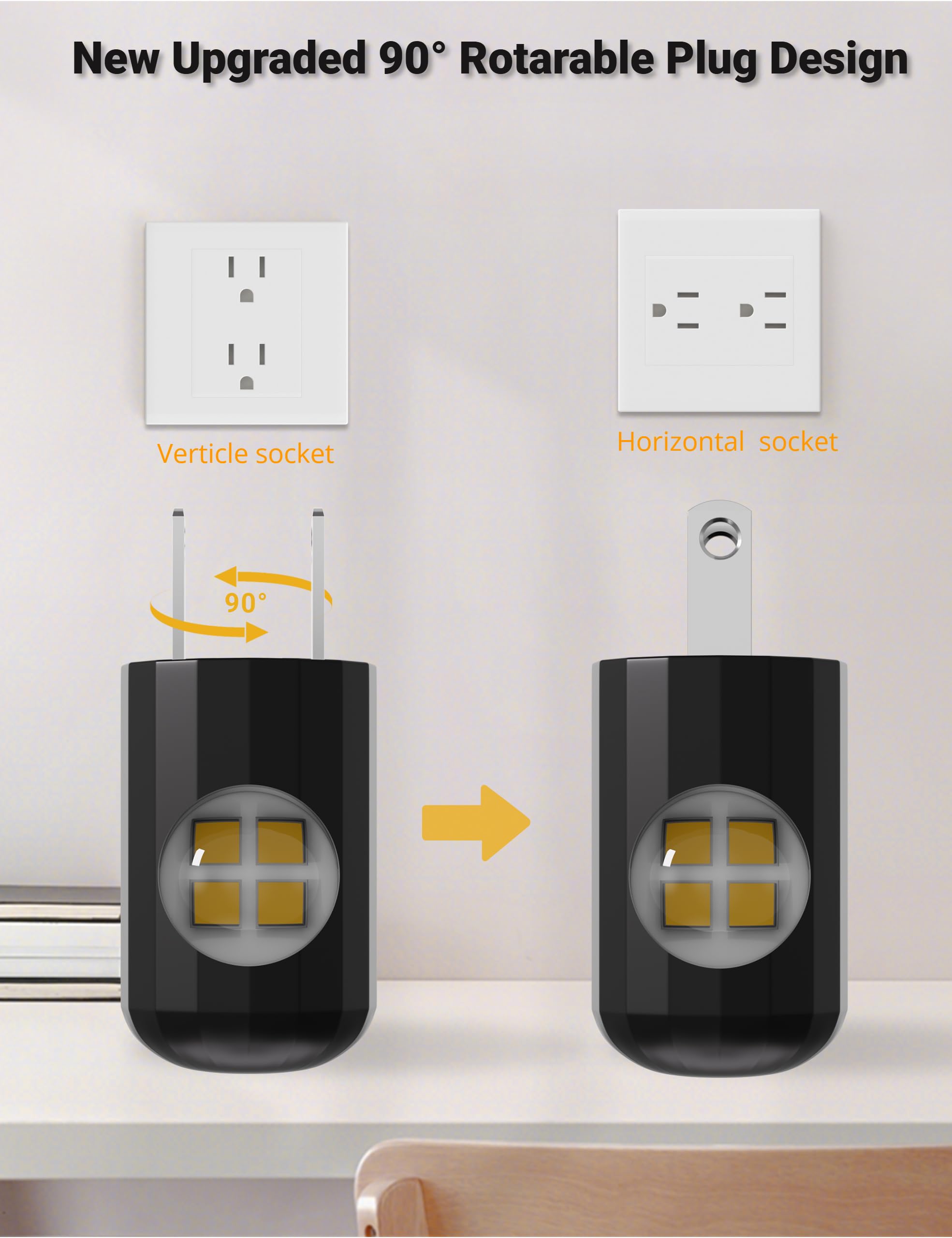 TSEXES Plug-in LED Night Lights, 2700K Warm White, Dusk to Dawn Sensor, Non-Dimmable, 6 Pack for Bedroom, Hallway, Kitchen, Stairways