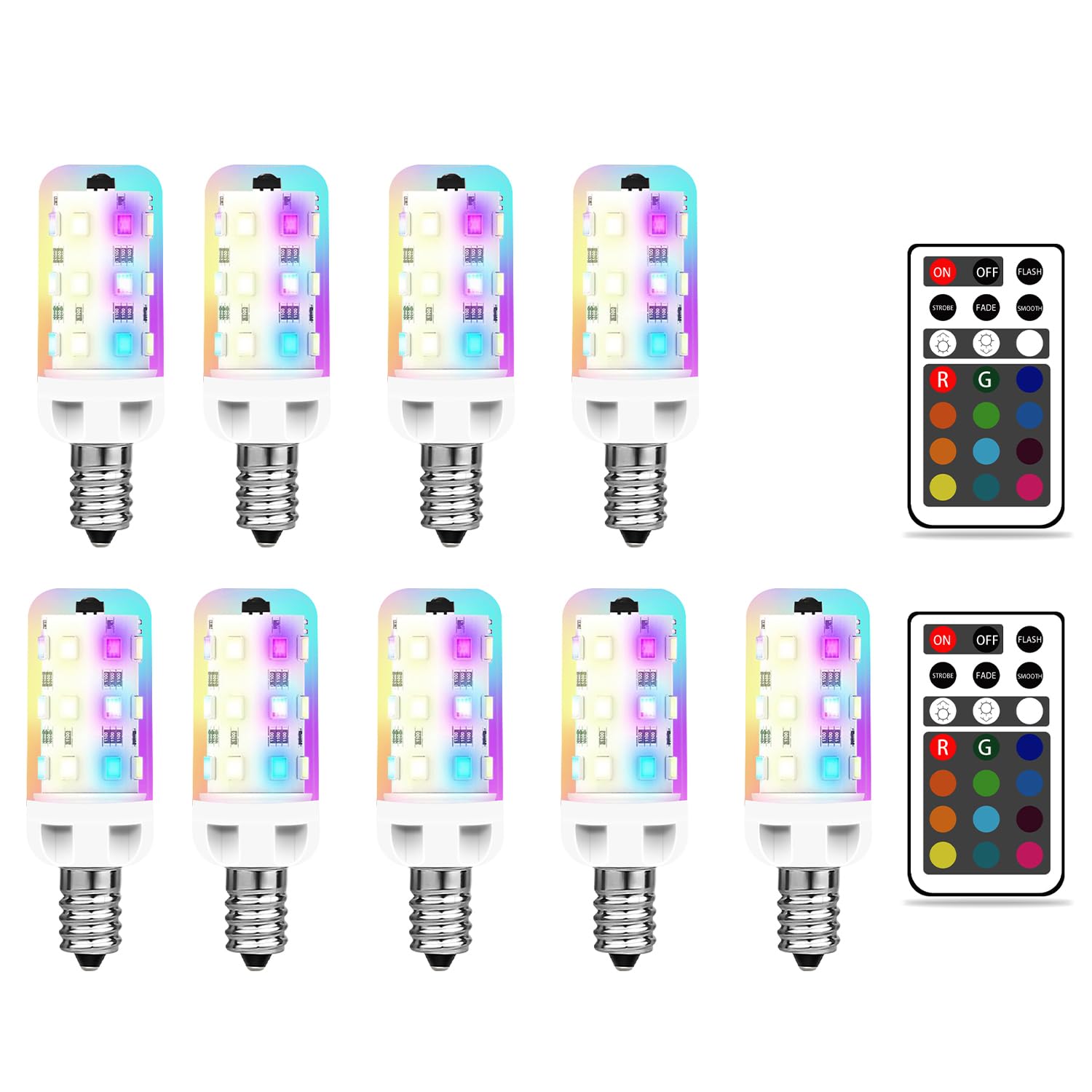 XRise E12 LED Bulb 2.5W Dimmable RGB + Warm White, 9 Pack, 3000K, 250LM, Model E12-WRGB-IR-