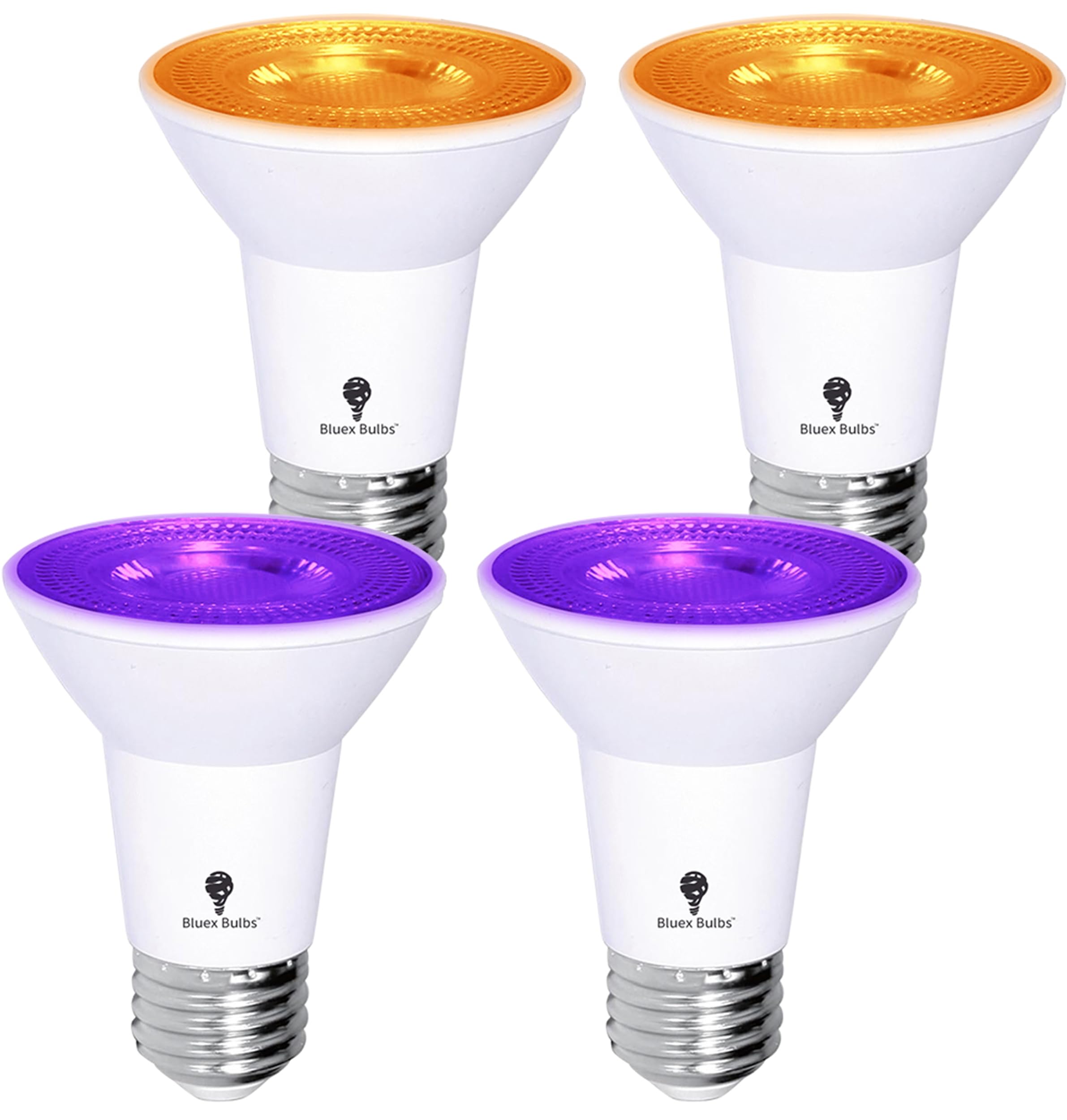 4 Pack Bluex Led Par20 Flood Purple Orange Light Bulb - 8W (65Watt Equivalent) - Dimmable - E26 Base Purple Orange Led Lights  Party Decoration  Porch  Home Lighting  Holiday Lighting  Flood Lights