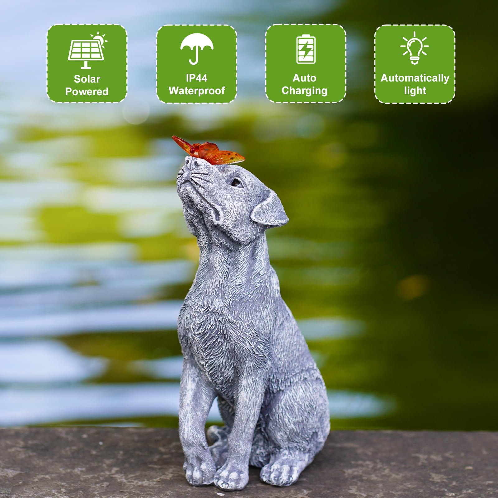Fashionoda Solar Garden Statue Dog Figurine - Outdoor Decoration With Butterfly For Garden Yard Lawn Home Decor Outside : Unique