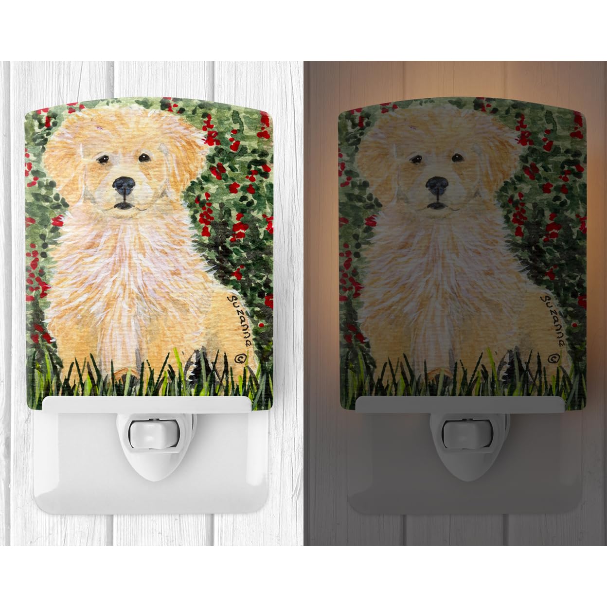 Caroline'S Treasures Ss8857Cnl Golden Retriever Ceramic Night Light Compact, Ul-Certified, Ideal For Bedroom, Bathroom, Nursery, Hallway, Kitchen, 6X4X3, Multicolor
