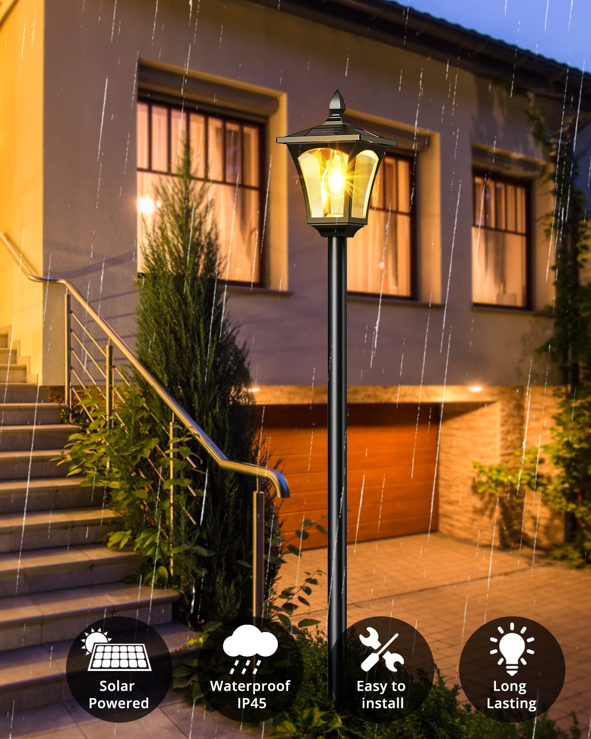 DOESLAG Solar Lamp Post Light with Planter, Waterproof, Warm White, Model ZC09A25WW