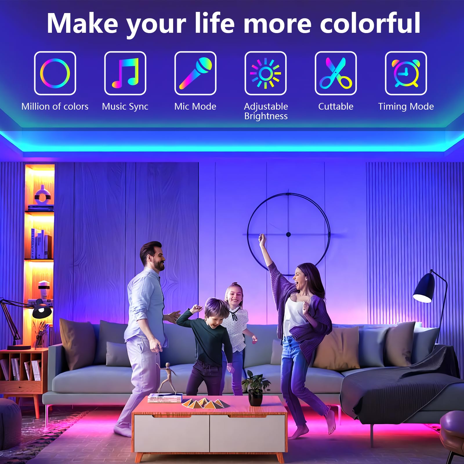 Sinwe 100Ft Led Lights For Bedroom,Music Sync Led Strip Lights With 44 Keys Remote And App Control,Color Changing Rgb Led Lights