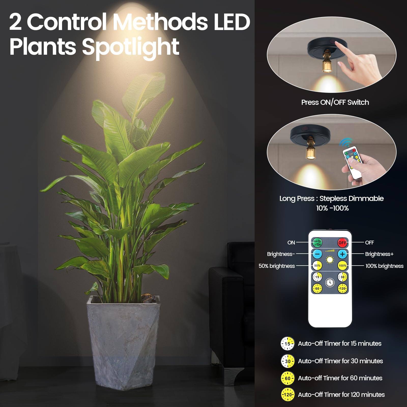 HAMVIDNE LED Spotlight, Rechargeable Battery Spot Lights with Remote, Uplighting Indoor, Stick Plant Spotlights for Wall Art Dis