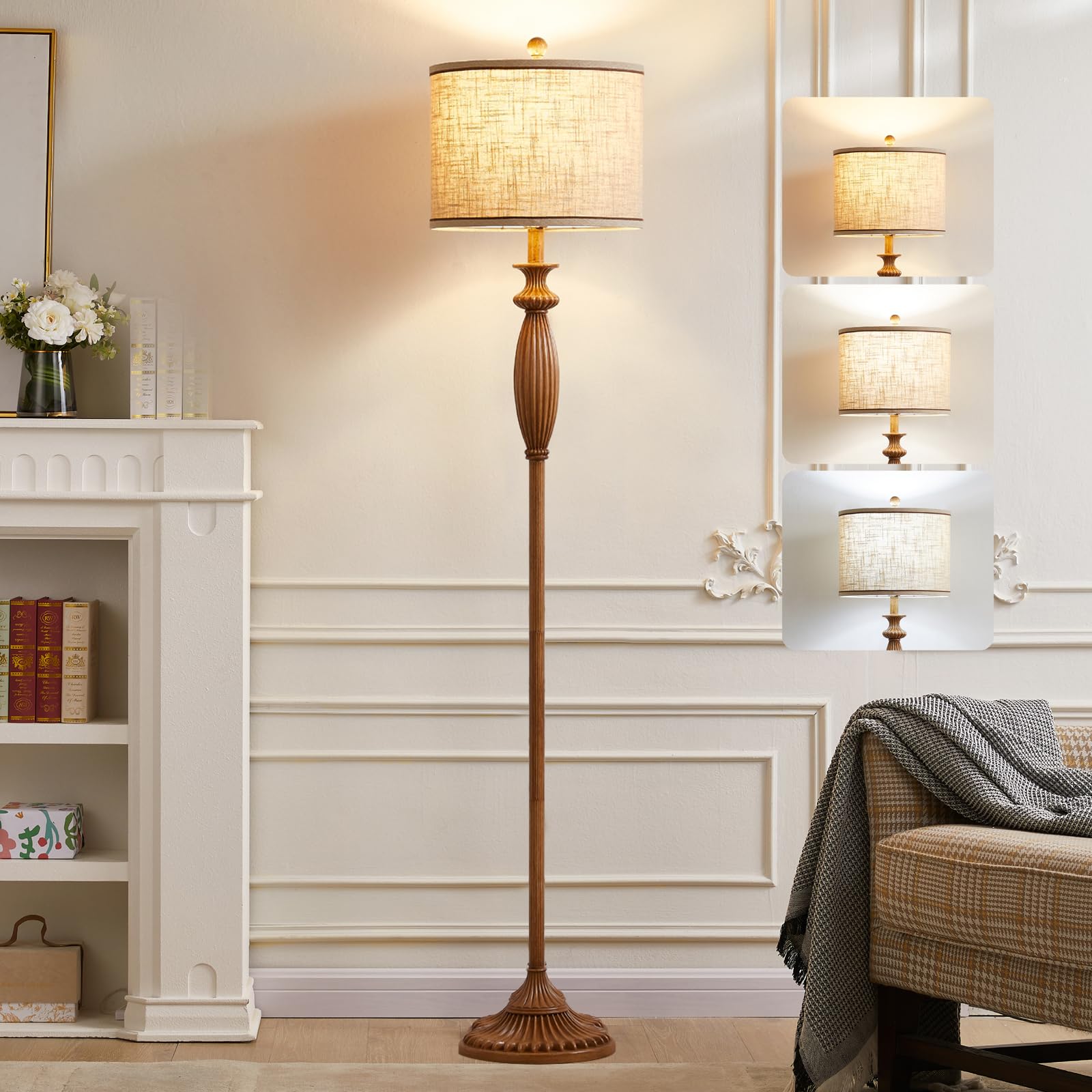 Hikczc 63.8 Vintage Floor Lamp with Rotary Switch, Dimmable Color Temperature Standing Lamp, Retro Farmhouse Floor Lamps for Liv
