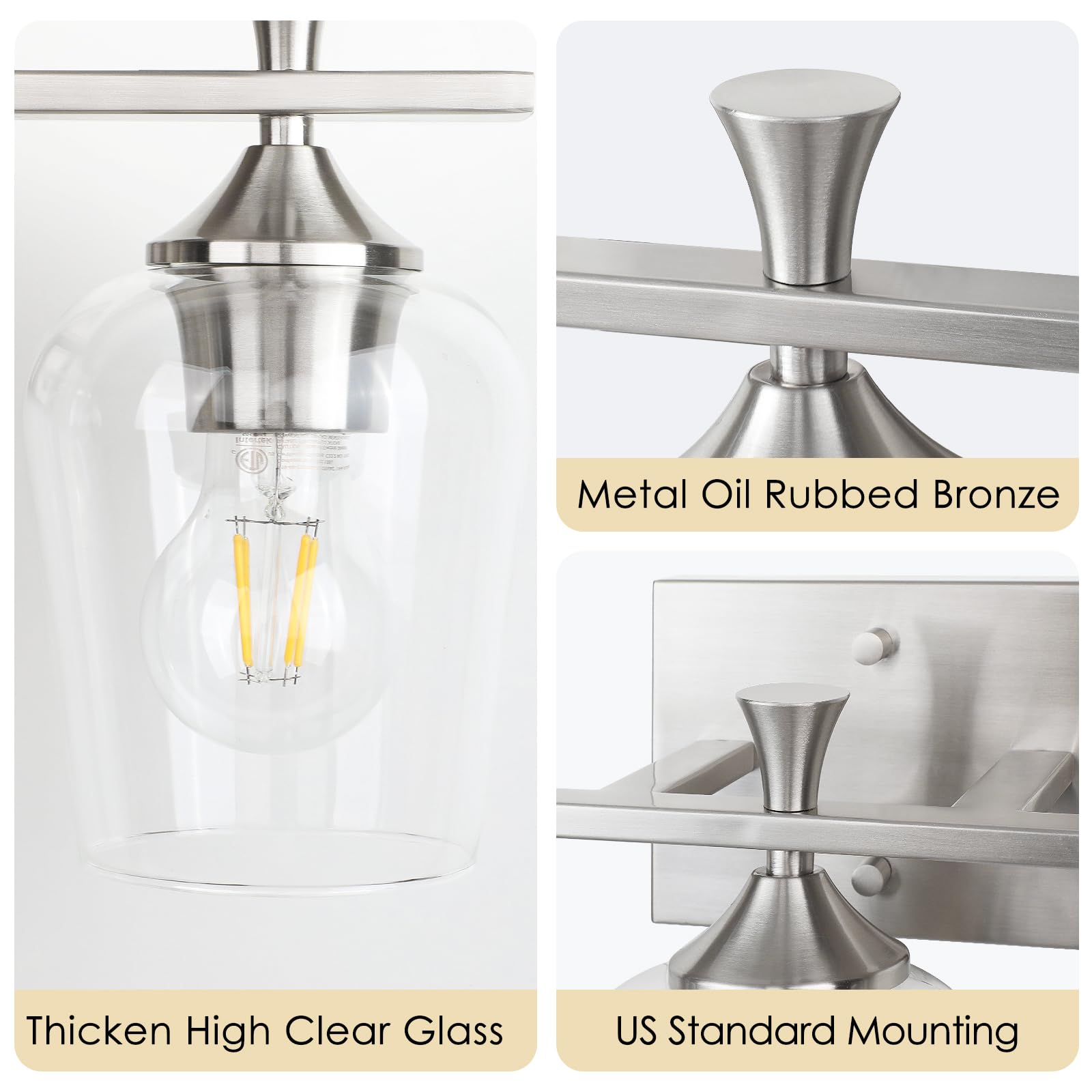 Benaep Chrome Bathroom Vanity Light Fixture, 3-Light Modern Sconce, Glass, Silver, Model: Best Home Finds Flash Deals