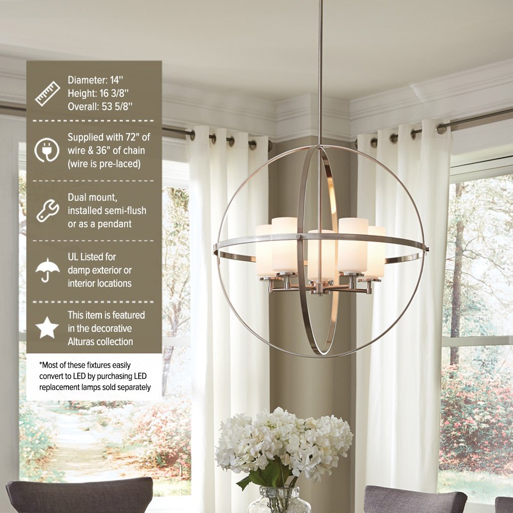 Sea Gull Lighting Alturas Two-Light Semi-Flush Pendant, Etched White Glass, Brushed Nickel Finish, Model 7724602-962