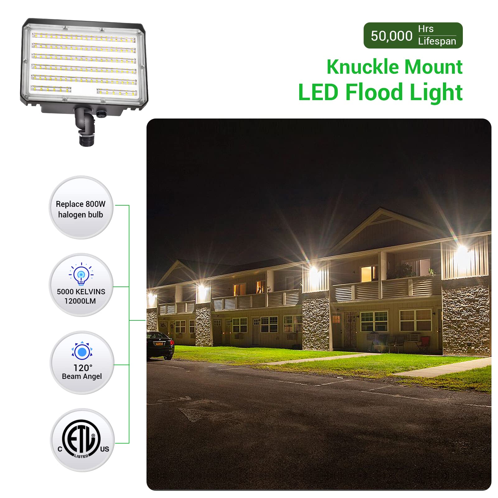 Szgmjia 2 Pack 80W Led Flood Light Outdoor, Security Light With Dusk-To-Dawn Photocell 5000K Daylight 12,000 Lm Super Bright(800W Halogen Equiv)Adjustable Knuckle Mount Ip65 Waterproof For Yard Garage