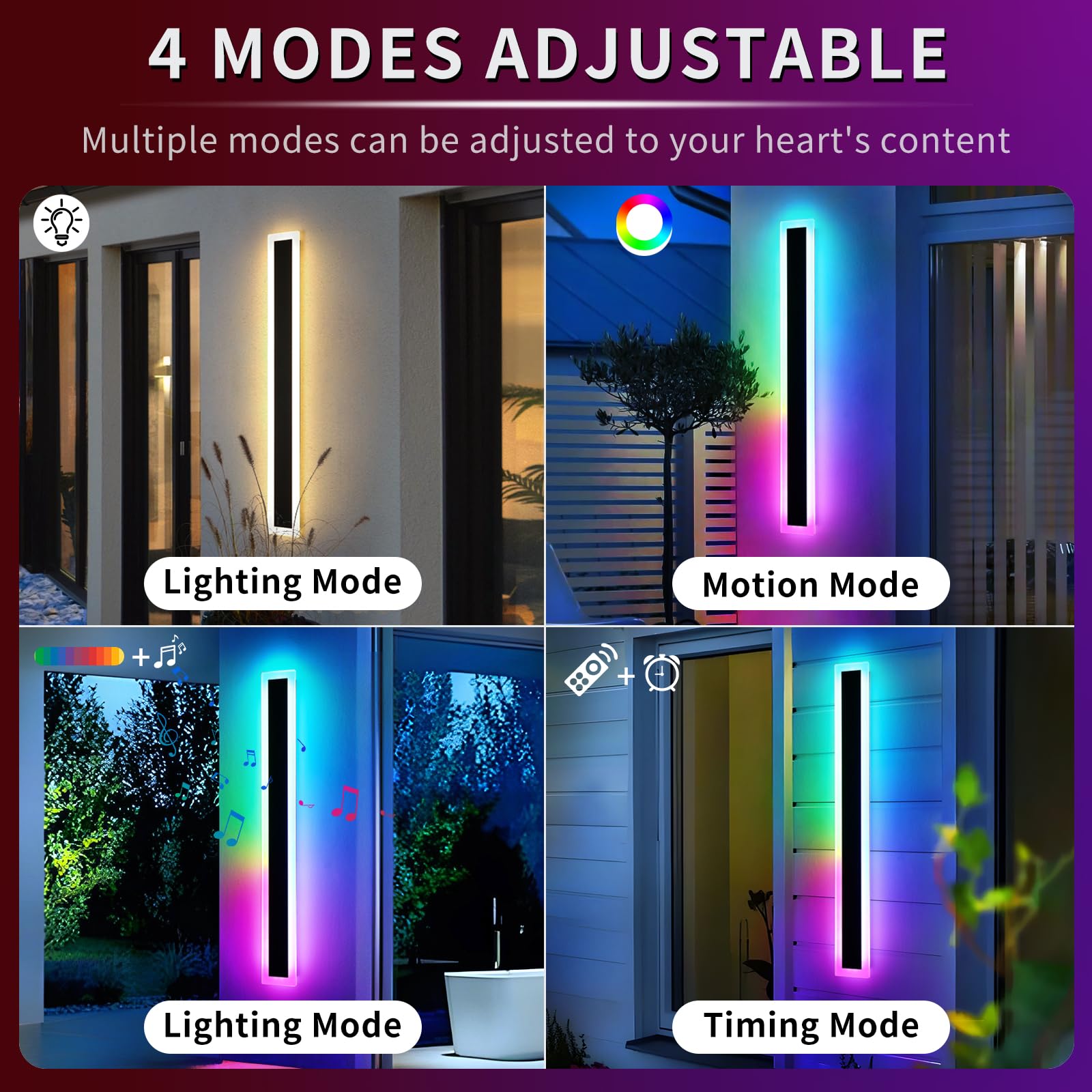 Mikeru RGB LED Wall Lights, 2-Pack, Dimmable, 47.2in, Aluminum, IP65 Waterproof Sconces, Model FTBD-2