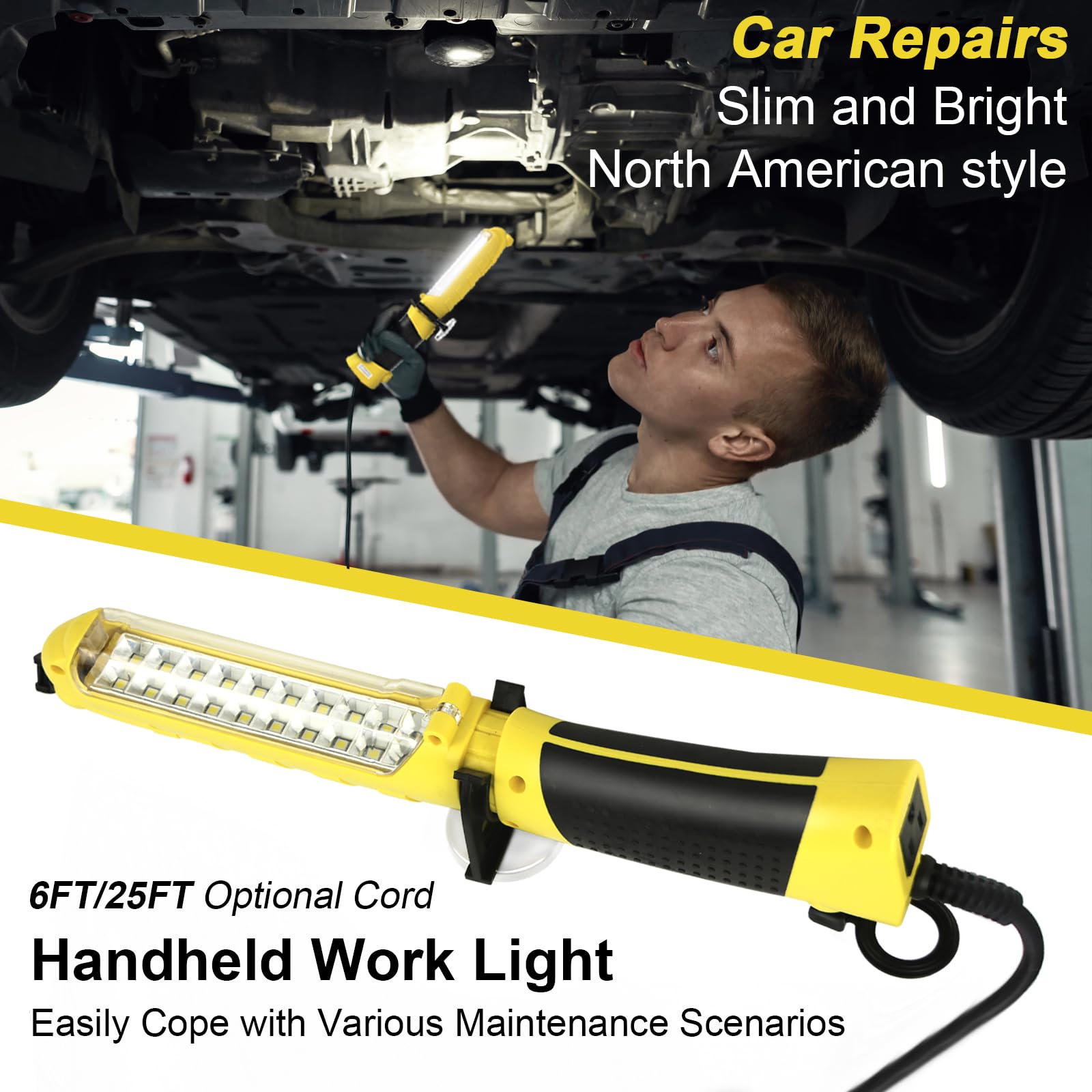 Led Trouble Light, Handheld Corded Work Lights With Strong Magnet, Double Swivel Hook, Etl Listed, 16 Awg Drop Light Suitable Fo