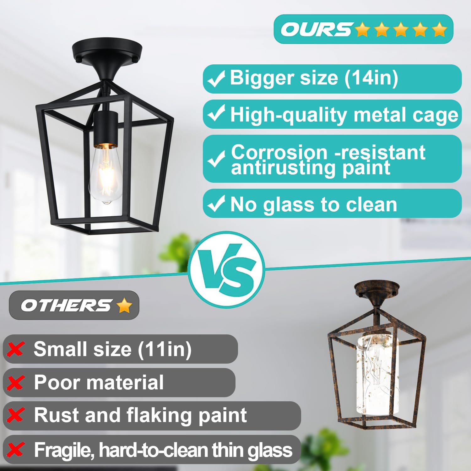 ?Upgraded? Semi Flush Mount Ceiling Light, Black Industrial Ceiling Light Fixtures, Farmhouse Light Fixture For Entryway Porch H